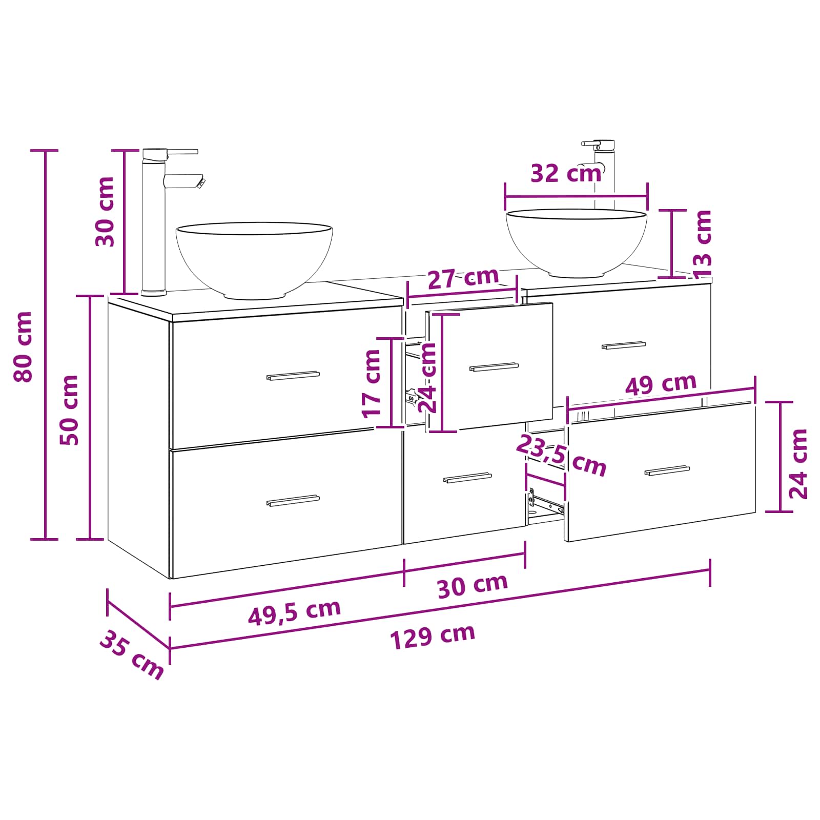 vidaXL Badkamerkastenset 3 st Wit 49,5 x 35 x 63 cm Bewerkt hout