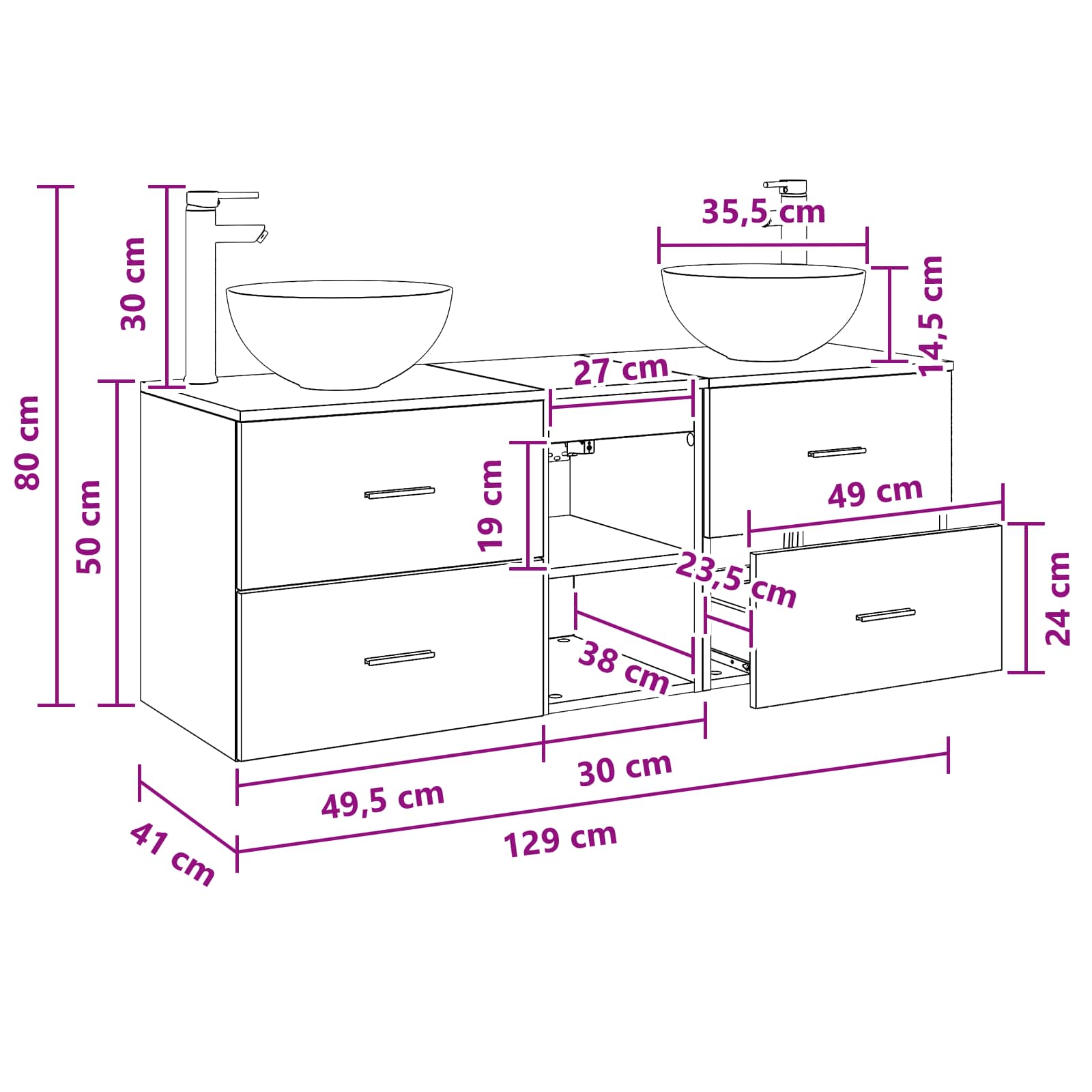 vidaXL Badkamerkastenset 3 st Wit 49,5 x 41 x 64,5 cm Bewerkt hout
