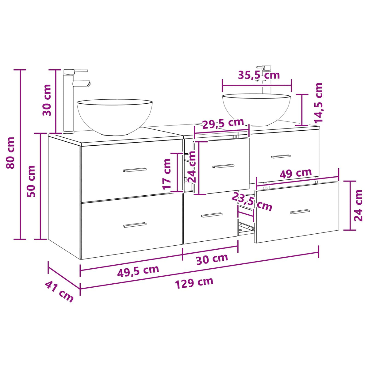 vidaXL Badkamerkastenset 3 st Wit 49,5 x 41 x 64,5 cm Bewerkt hout
