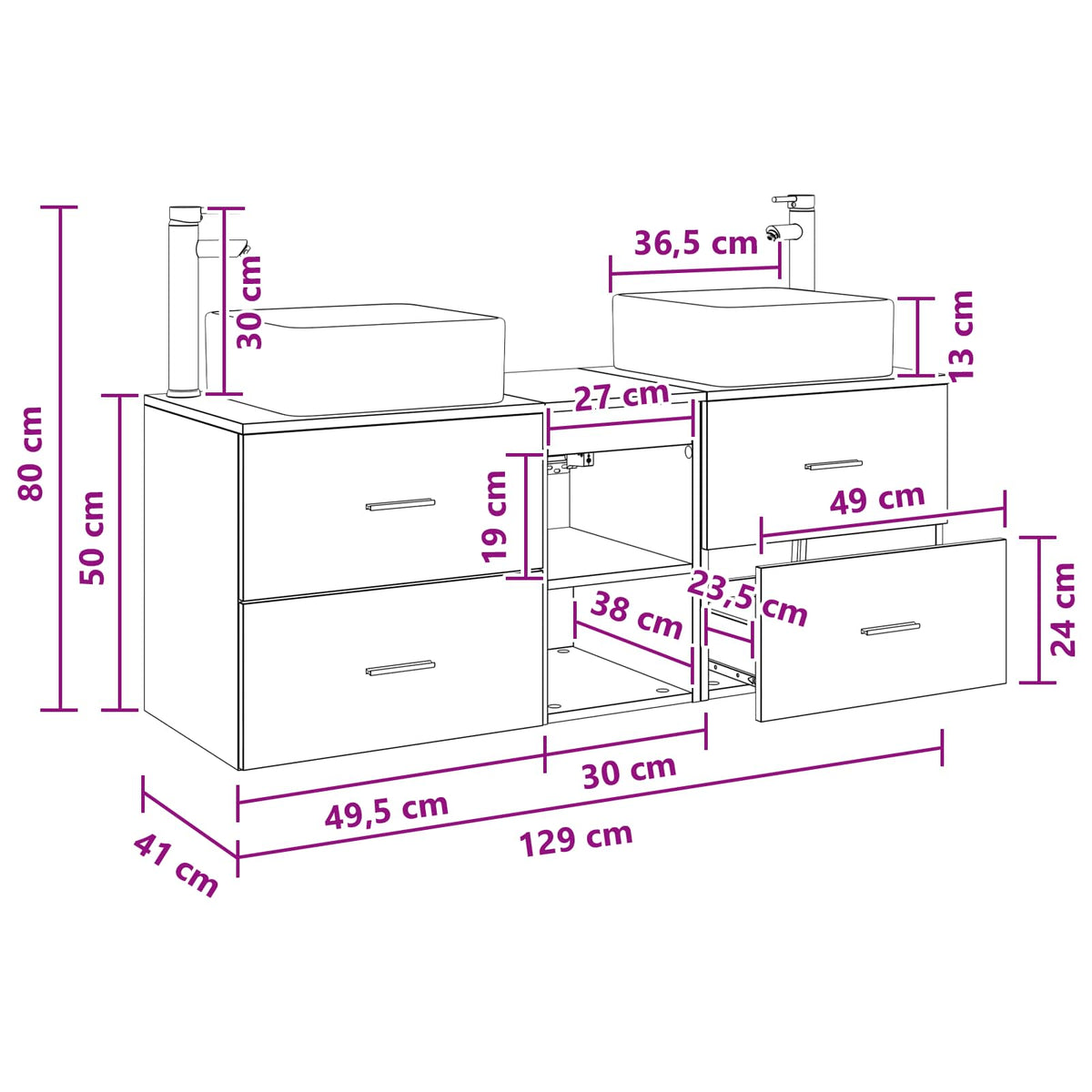 vidaXL Badkamerkastenset 3 st Wit 49,5 x 41 x 63 cm Bewerkt hout