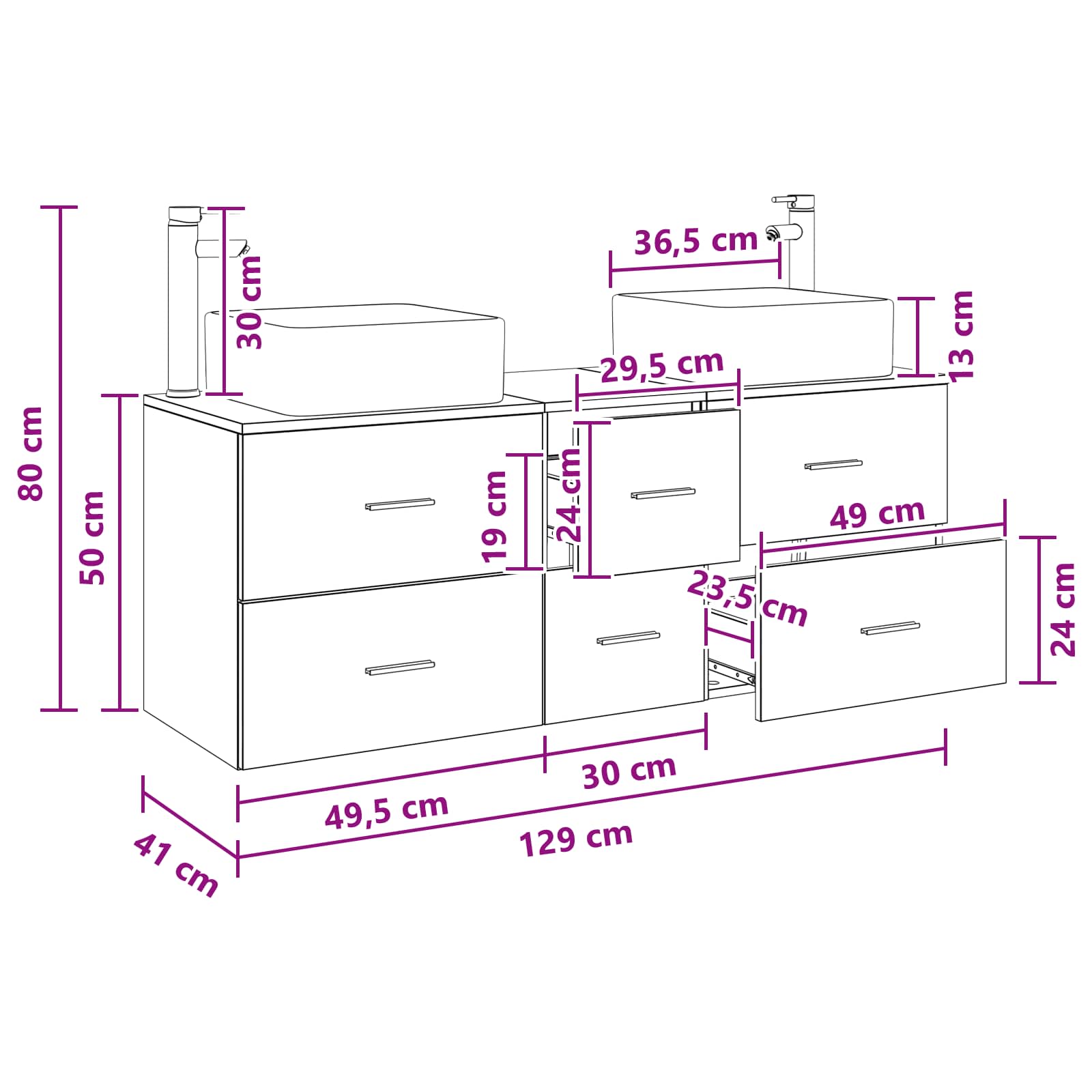 vidaXL Badkamerkastenset 3 st Wit 49,5 x 41 x 63 cm Bewerkt hout