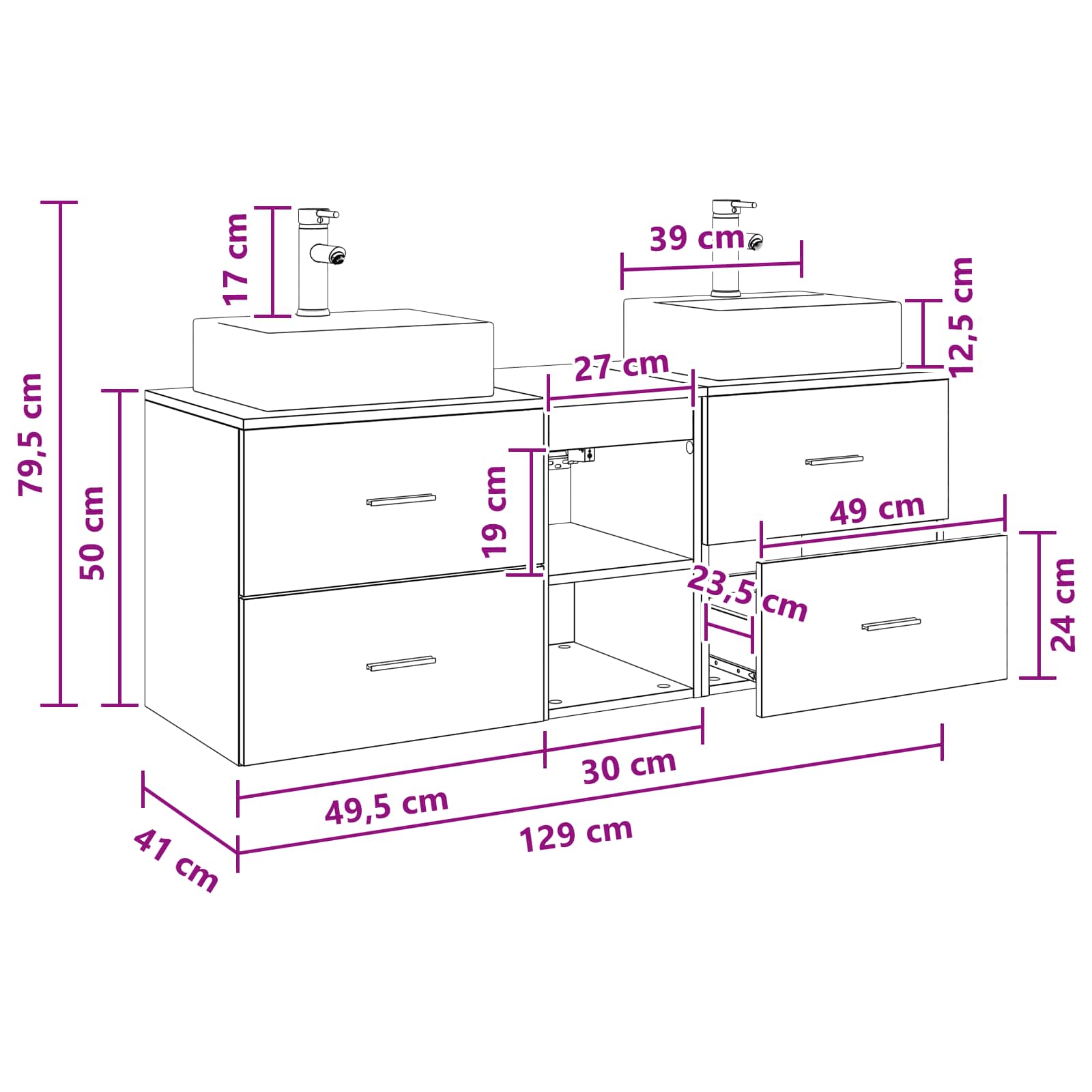 vidaXL Badkamerkastenset 3 st Wit 49,5 x 41 x 62,5 cm Bewerkt hout