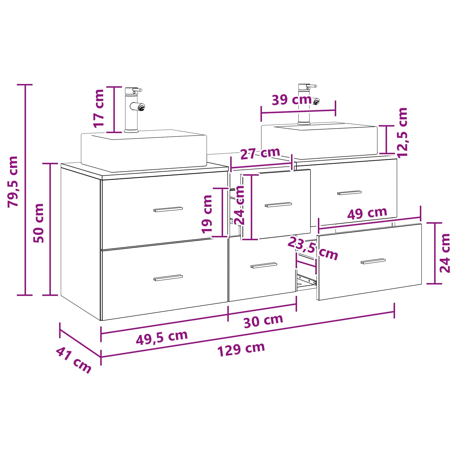 vidaXL Badkamerkastenset 3 st Wit 49,5 x 41 x 62,5 cm Bewerkt hout