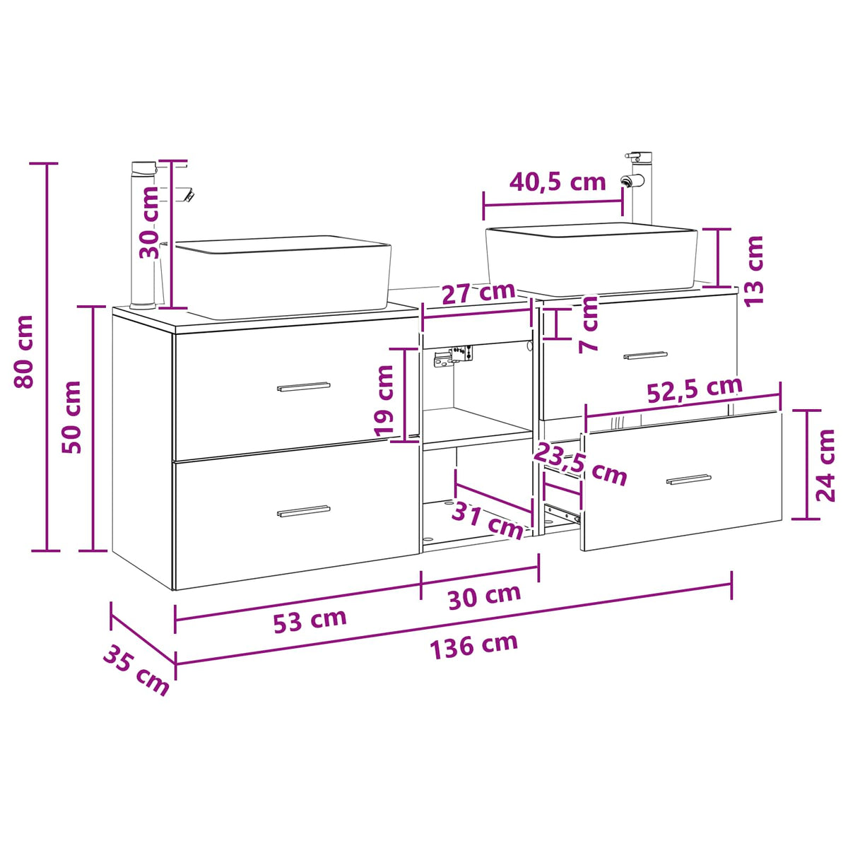 vidaXL Badkamerkastenset 3 st Wit 53 x 34,5 x 63 cm Bewerkt hout