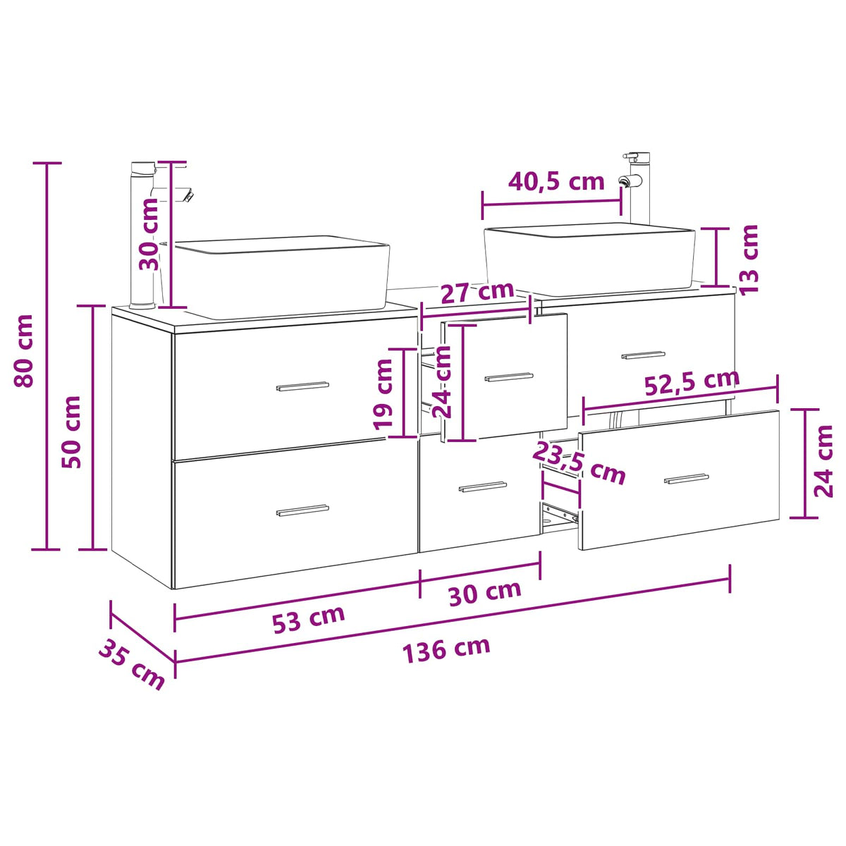 vidaXL Badkamerkastenset 3 st Wit 53 x 34,5 x 63 cm Bewerkt hout