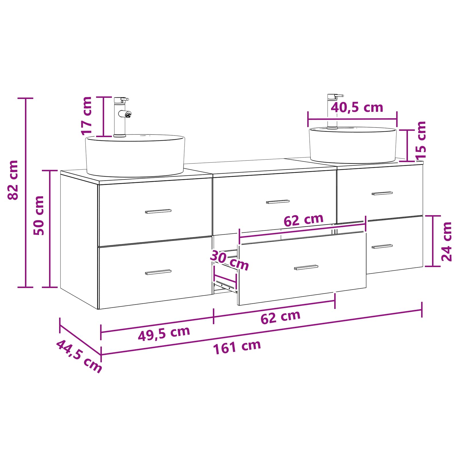 vidaXL Badkamerkastenset 3 st Wit 62,5 x 44,5 x 50 cm Bewerkt hout