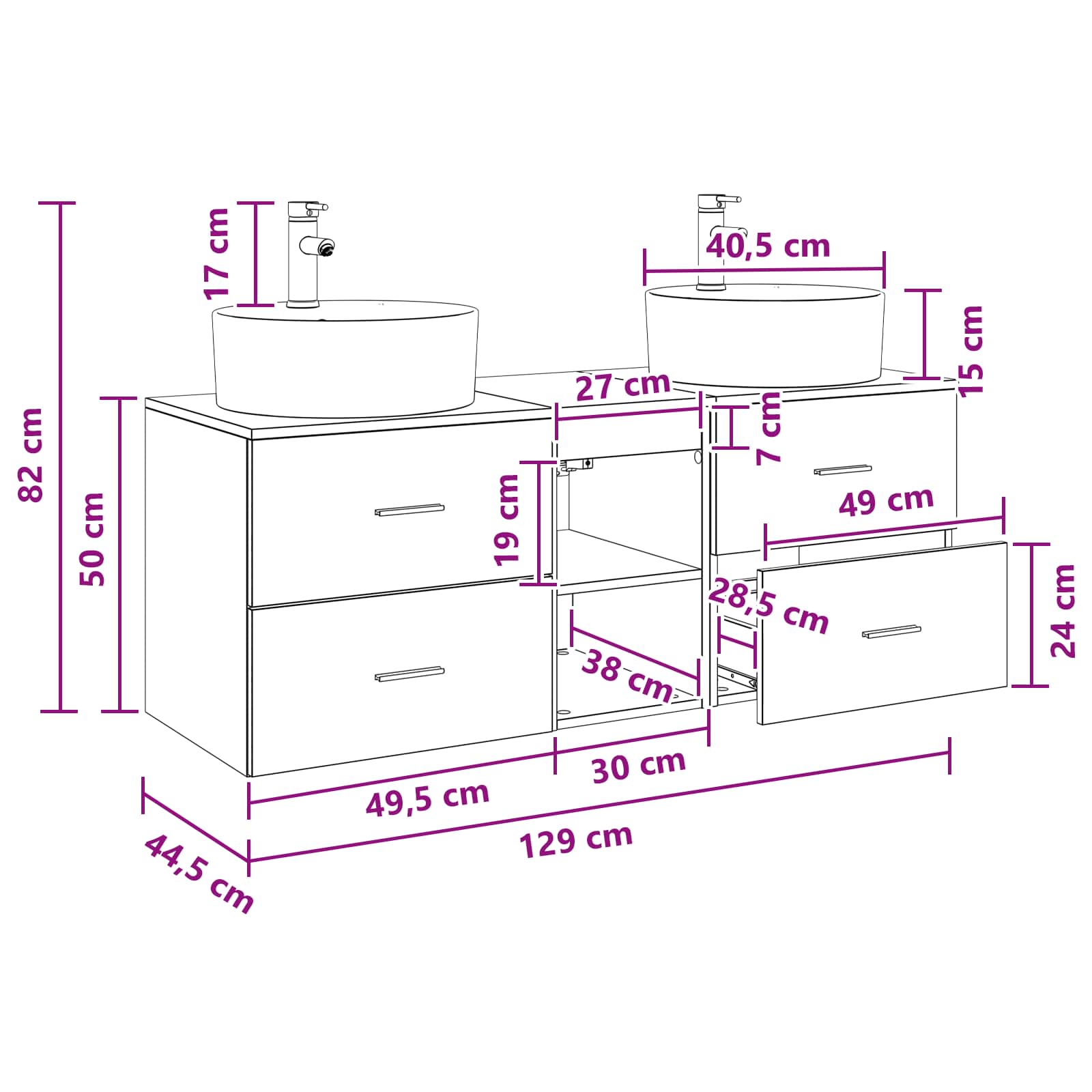 vidaXL Badkamerkastenset 3 st Wit 49,5 x 44,5 x 65 cm Bewerkt hout
