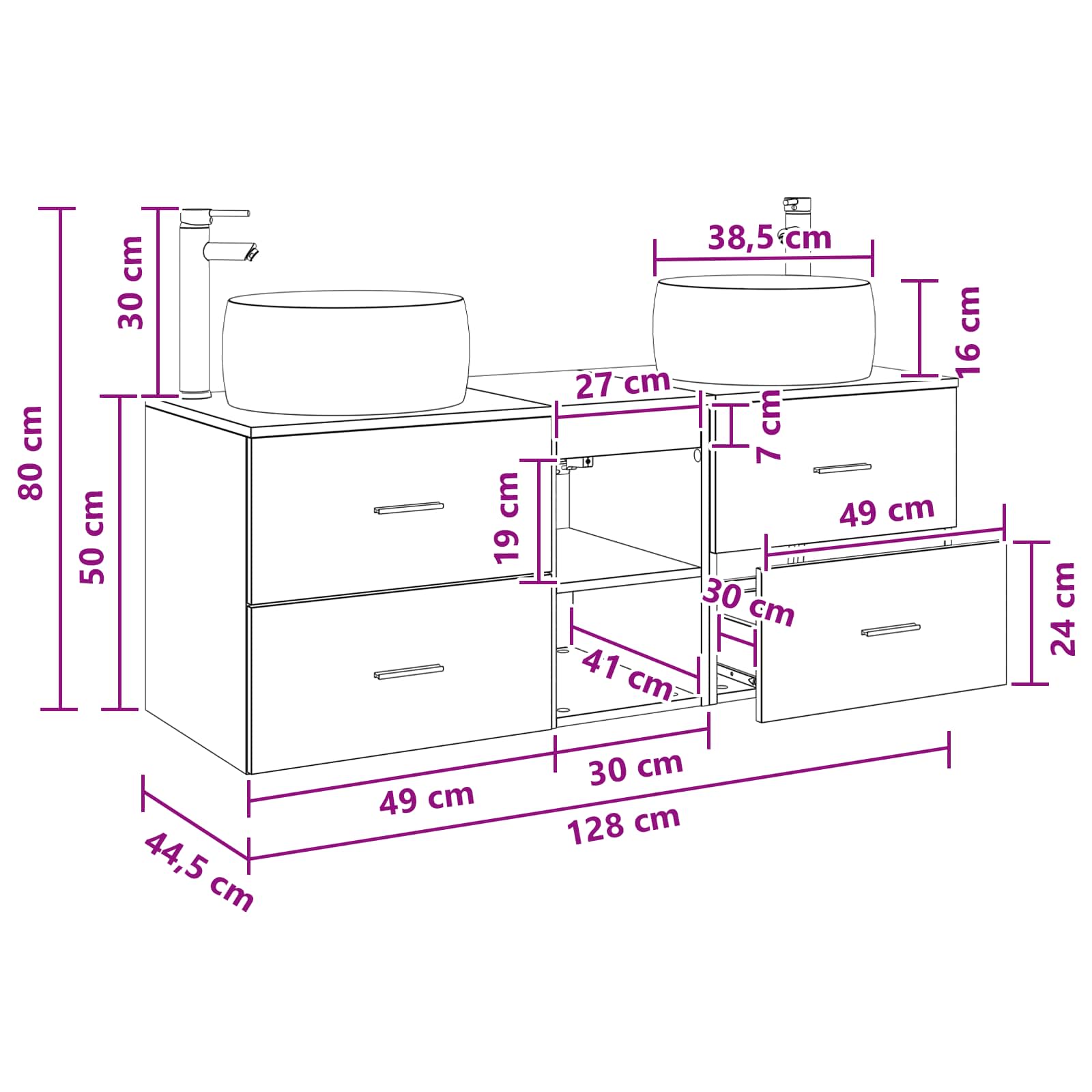 vidaXL Badkamermeubelset 3 st Wit 49,5 x 44,5 x 66 cm Bewerkt hout