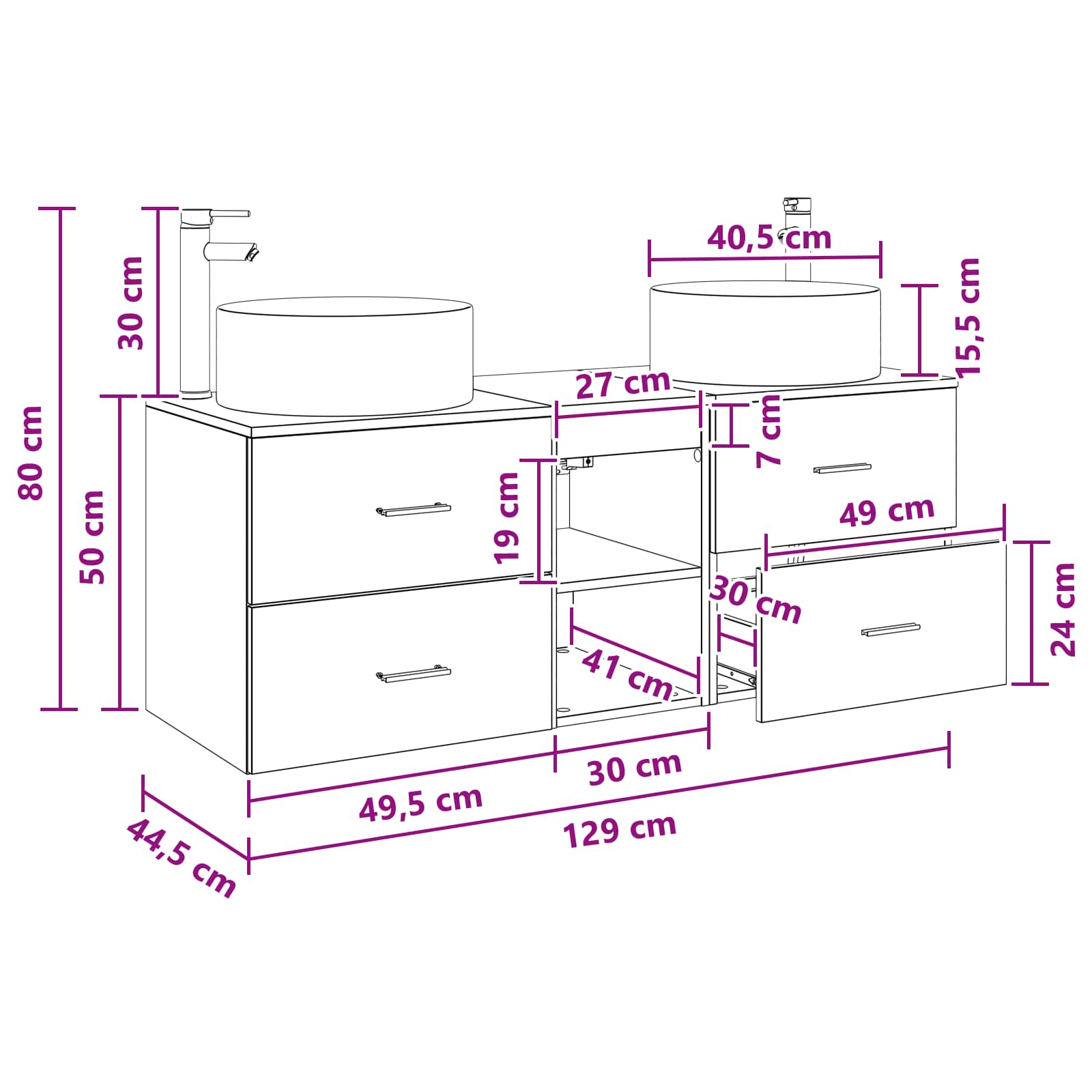 vidaXL Badkamermeubelset 3 st Wit 49,5 x 44,5 x 65,5 cm Bewerkt hout