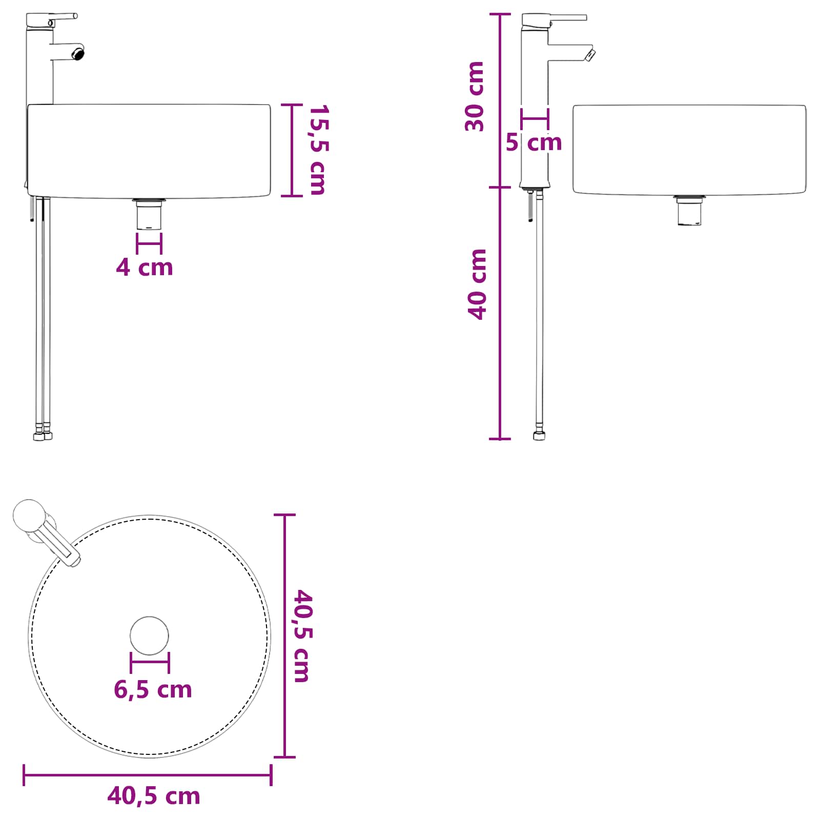 vidaXL Badkamermeubelset 3 st Wit 49,5 x 44,5 x 65,5 cm Bewerkt hout