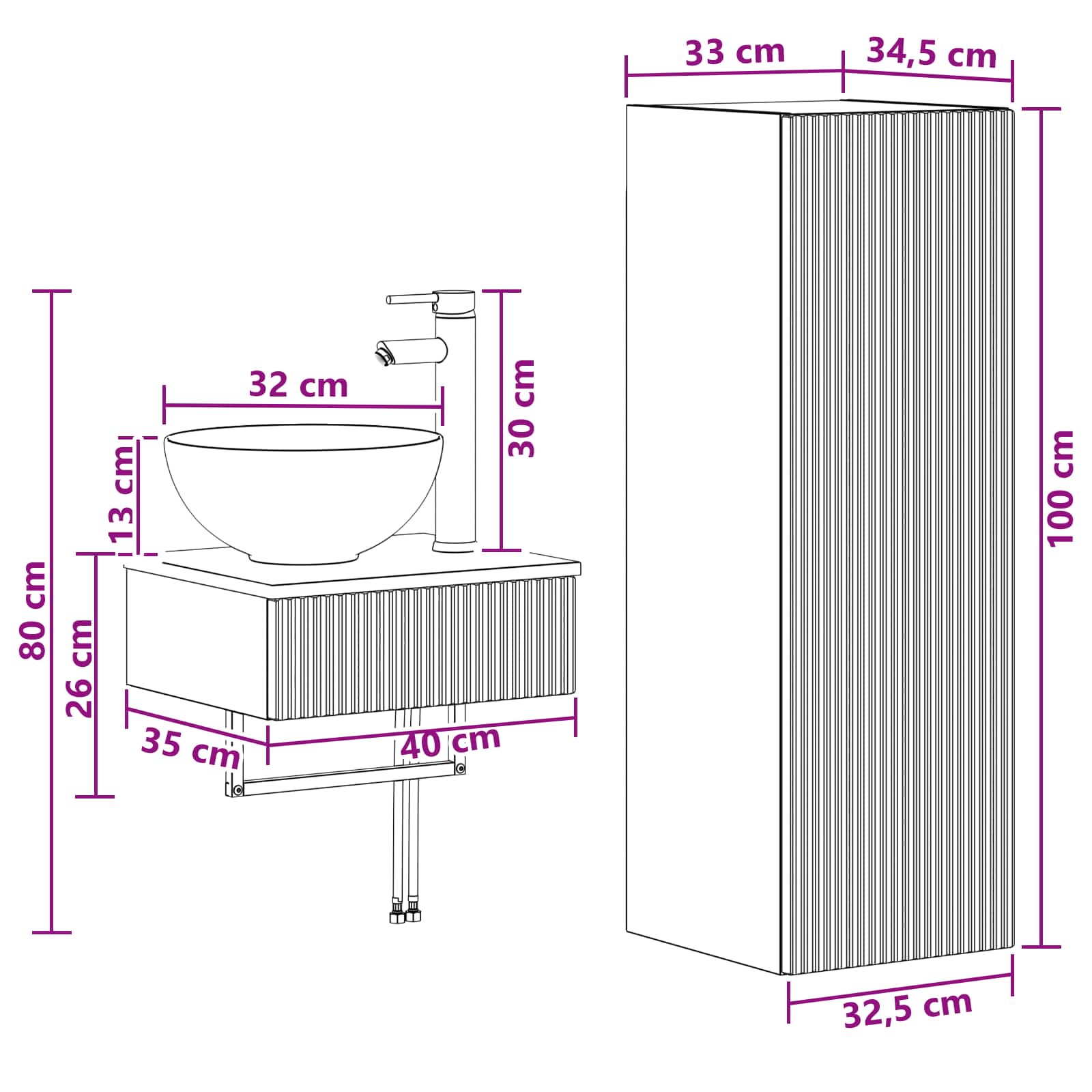 vidaXL Badkamermeubelset 2 st Wit 33 x 34,5 x 100 cm Bewerkt hout