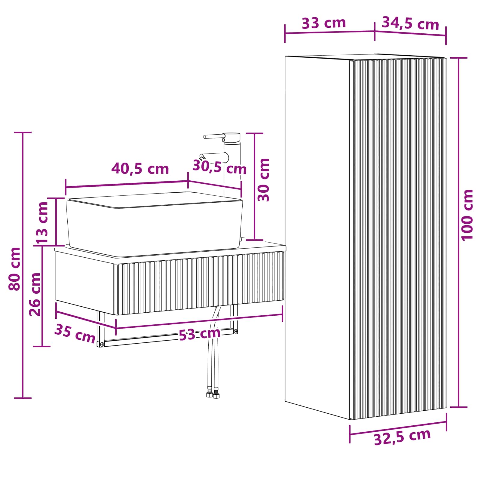 vidaXL Badkamermeubelset 2 st Wit 33 x 34,5 x 100 cm Bewerkt hout