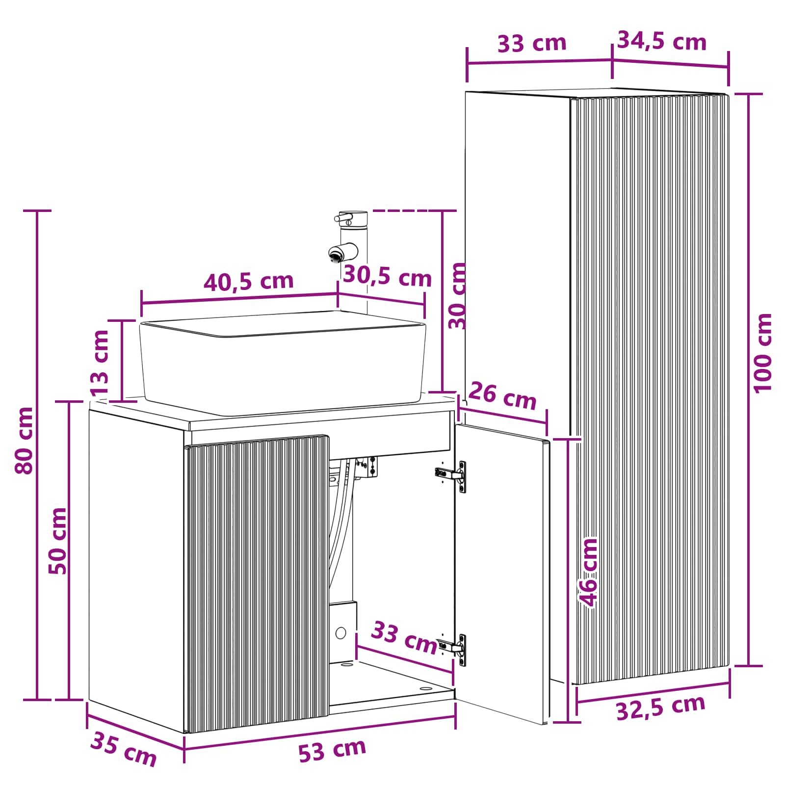 vidaXL Badkamermeubelset 2 st Wit 33 x 34,5 x 100 cm Bewerkt hout