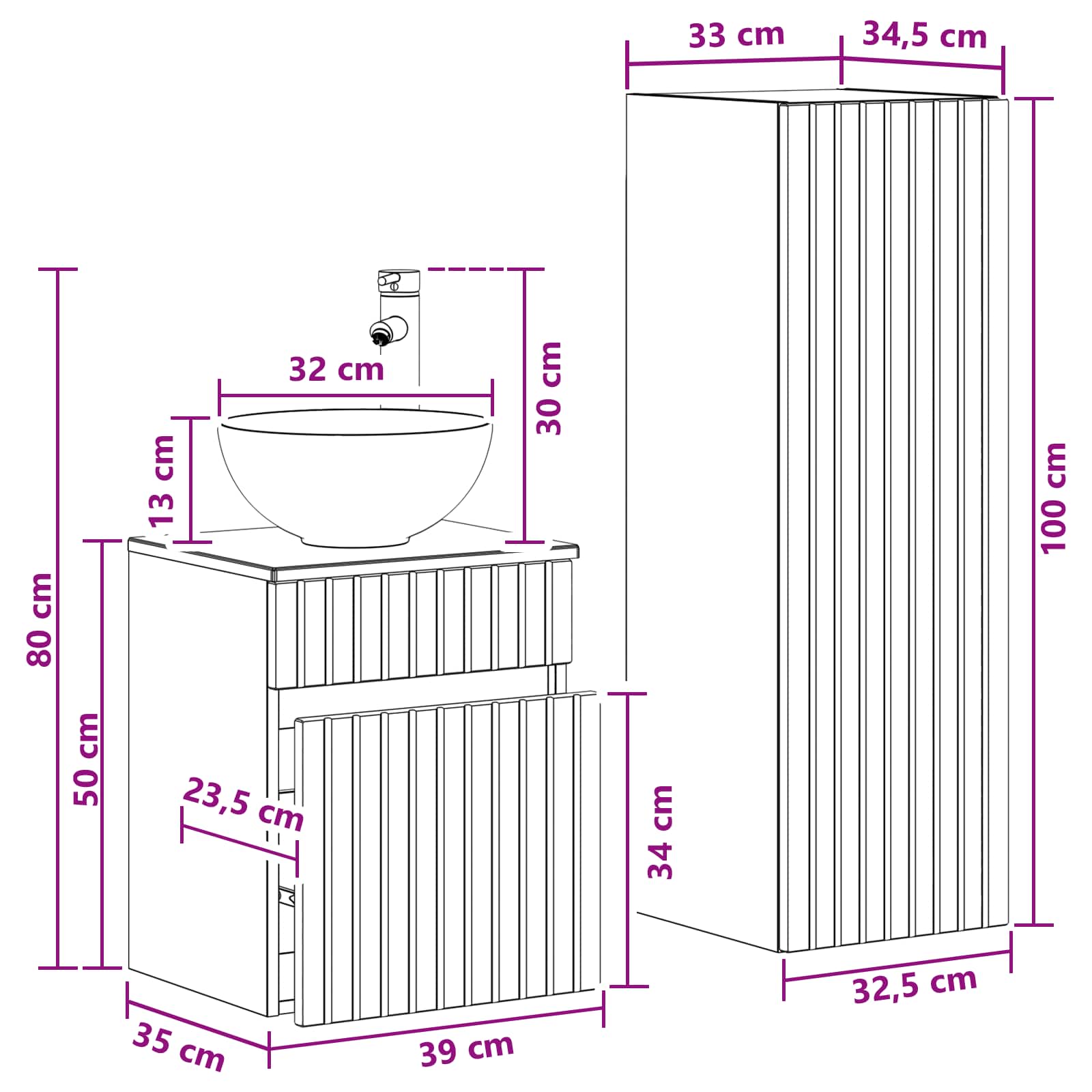 vidaXL Badkamermeubelset 2 st Wit 33 x 34,5 x 100 cm Bewerkt hout