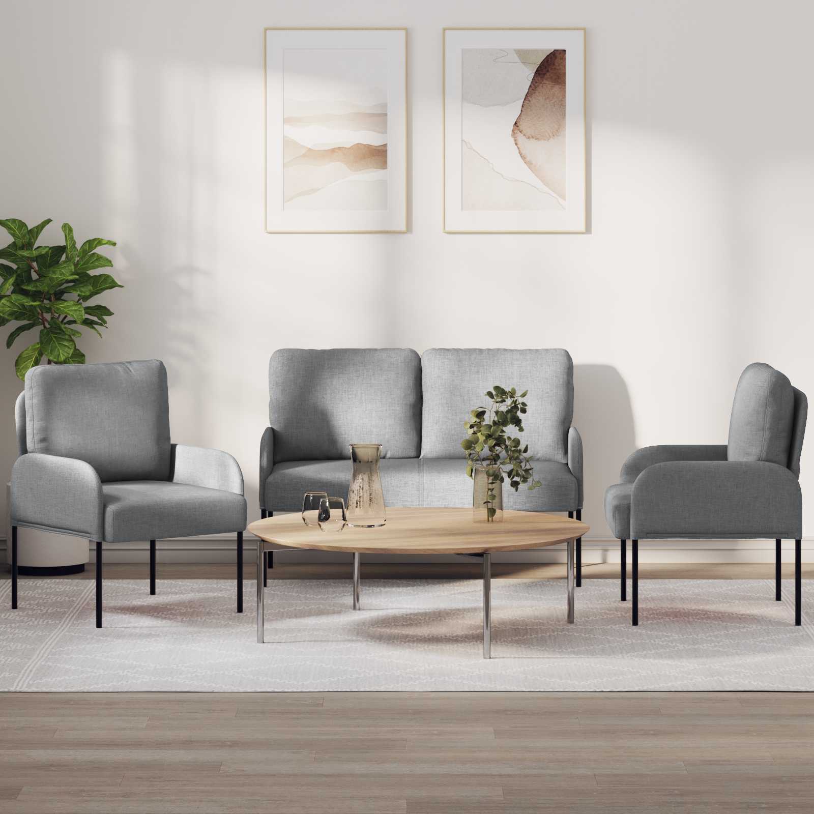 vidaXL Sofa-Sets 3 pcs Lichtgrijs 115 x 56 x 80 cm Multiplex