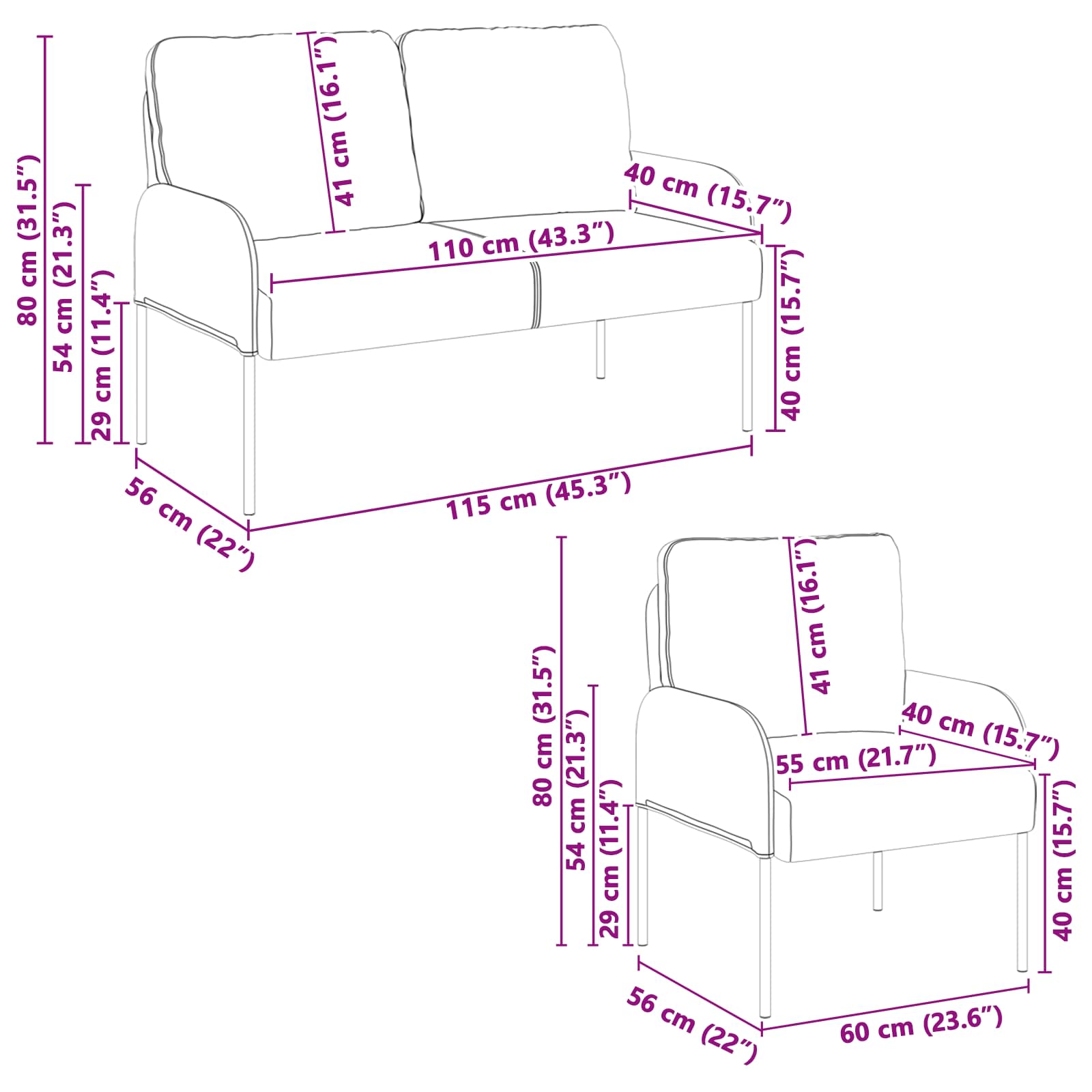 vidaXL Sofa-Sets met kussen 3 pcs Blauw 115 x 56 x 80 cm Multiplex