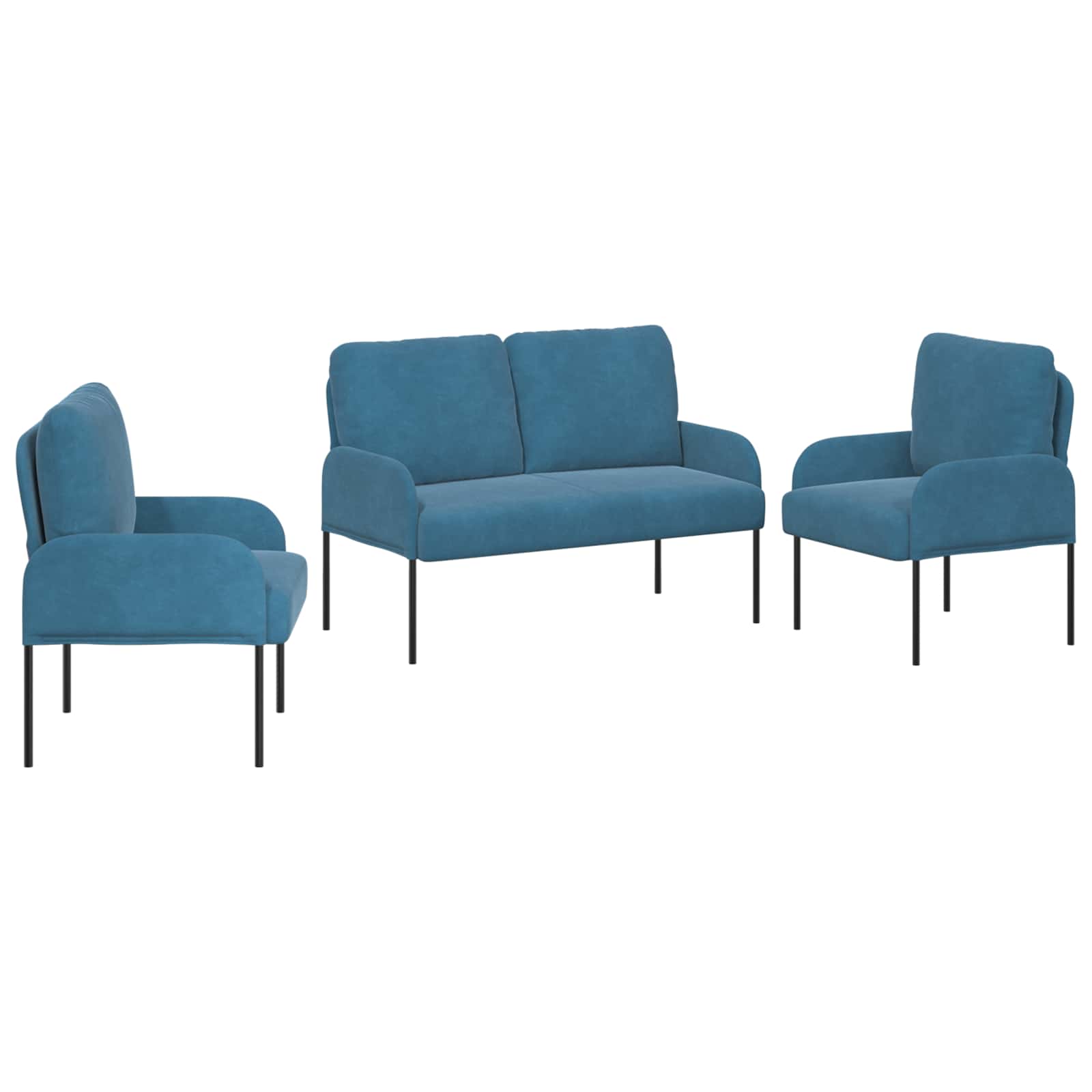 vidaXL Sofa-Sets met kussen 3 pcs Blauw 115 x 56 x 80 cm Multiplex