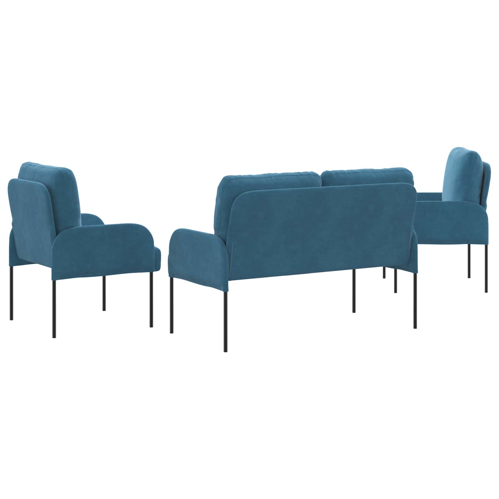 vidaXL Sofa-Sets met kussen 3 pcs Blauw 115 x 56 x 80 cm Multiplex