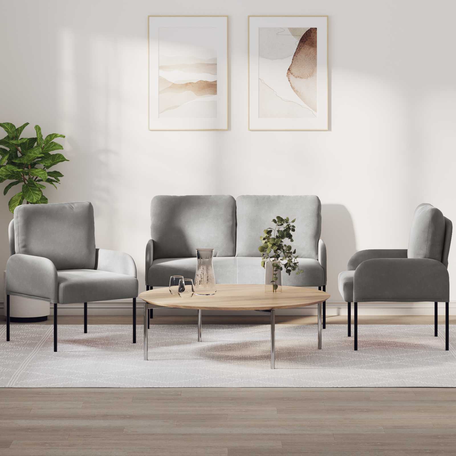 vidaXL Sofa-Sets met kussen 3 pcs Blauw 115 x 56 x 80 cm Multiplex