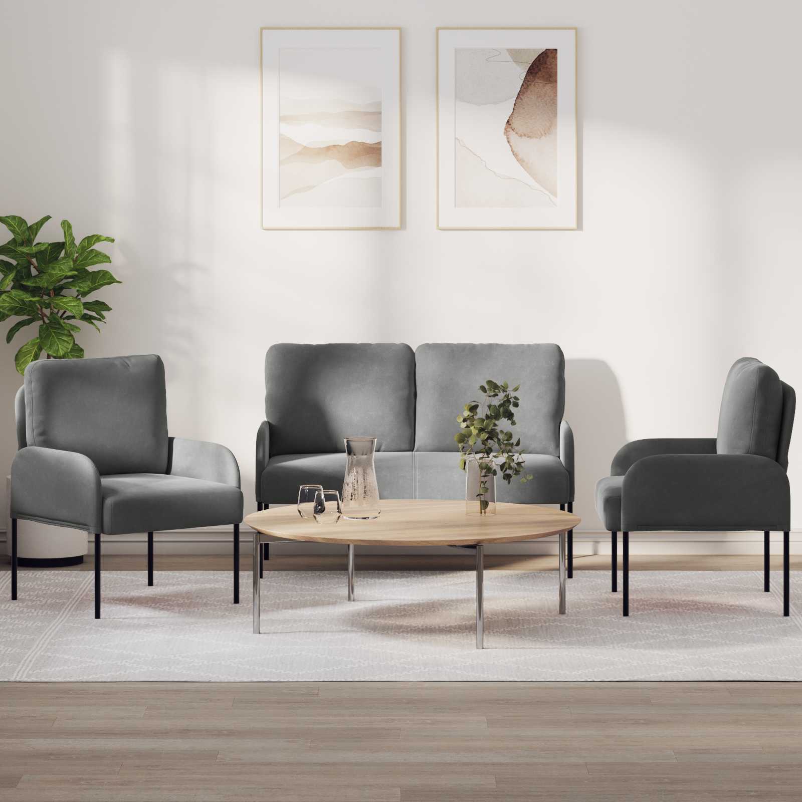 vidaXL Sofa-Sets met kussen 3 pcs Blauw 115 x 56 x 80 cm Multiplex