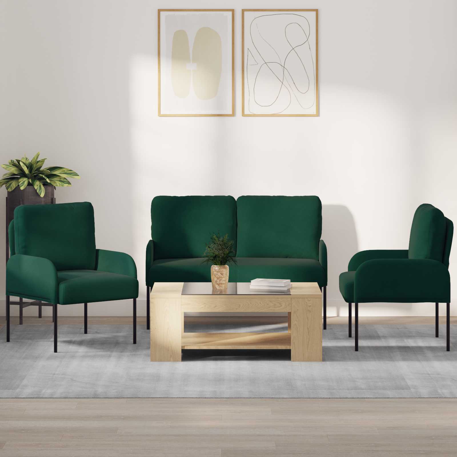 vidaXL Sofa-Sets met kussen 3 pcs Blauw 115 x 56 x 80 cm Multiplex