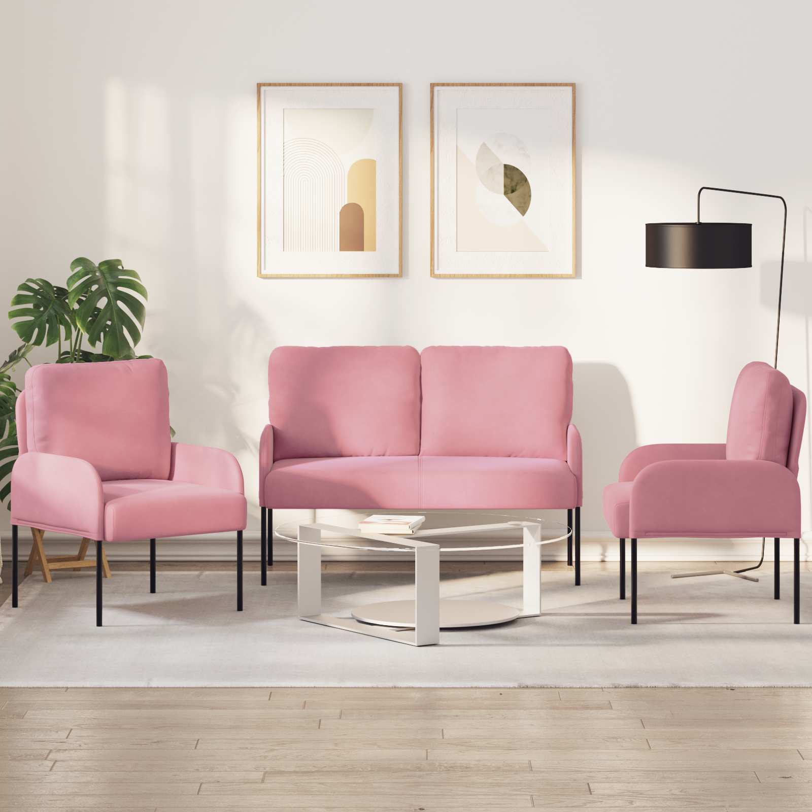 vidaXL Sofa-Sets met kussen 3 pcs Blauw 115 x 56 x 80 cm Multiplex