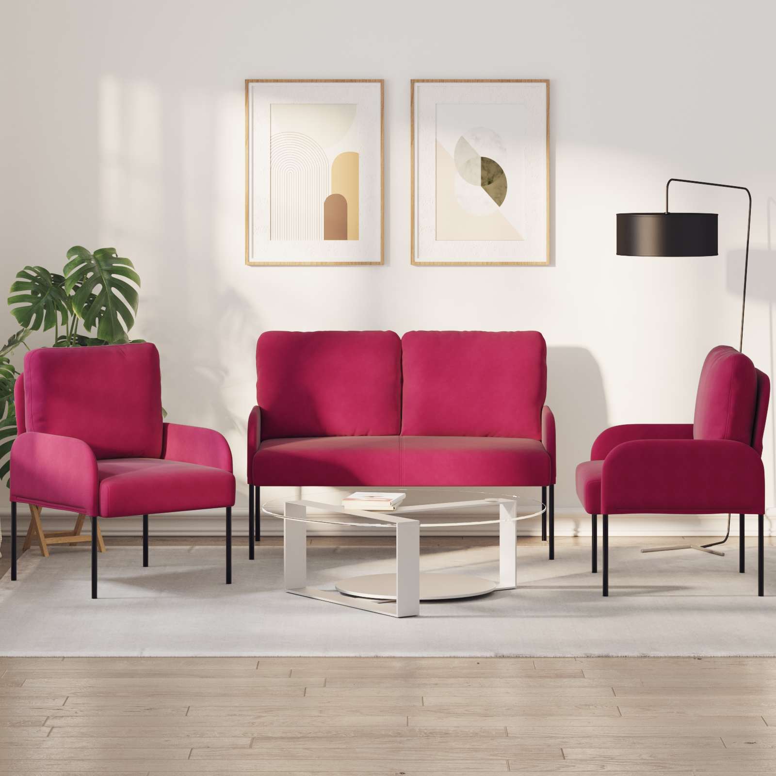 vidaXL Sofa-Sets met kussen 3 pcs Blauw 115 x 56 x 80 cm Multiplex