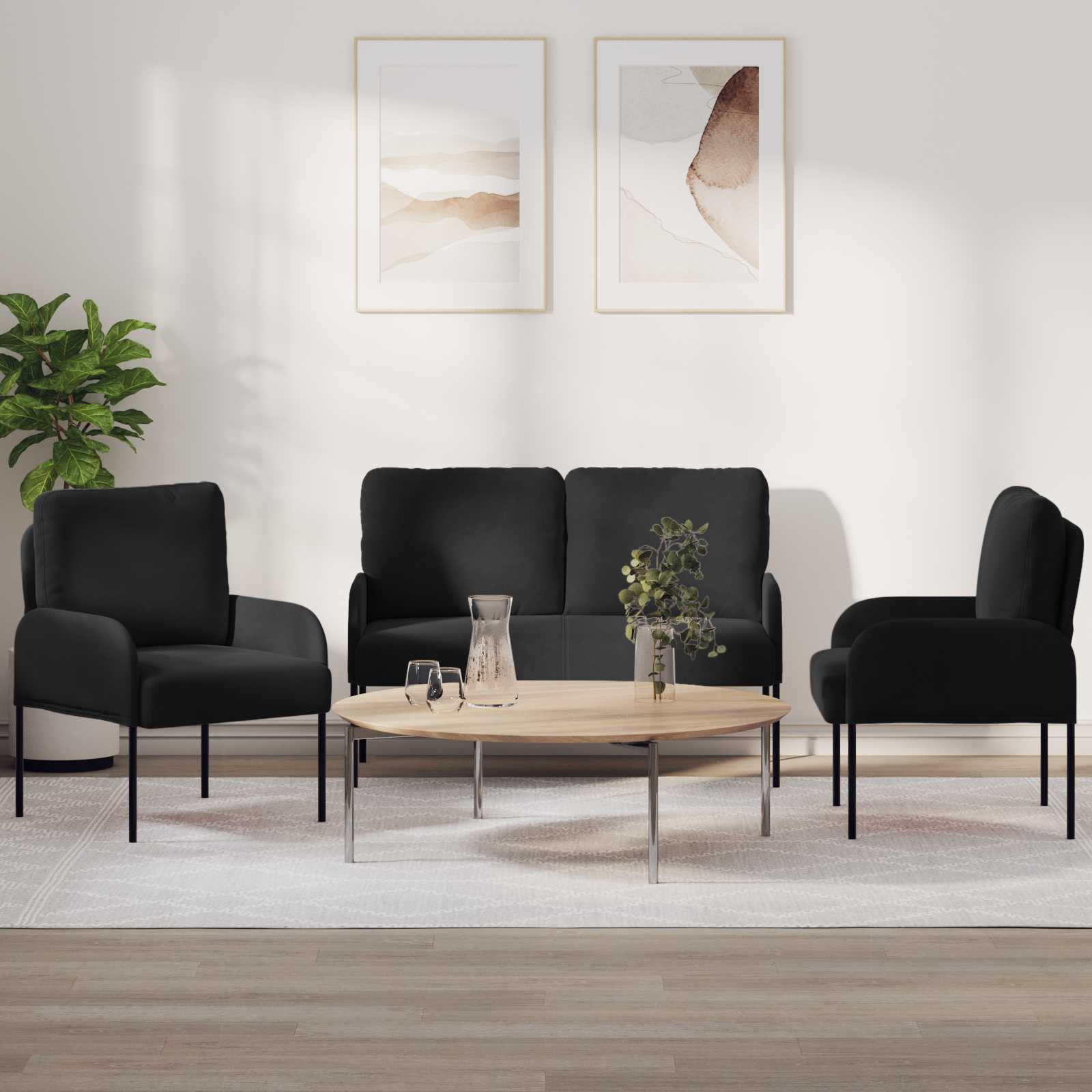 vidaXL Sofa-Sets met kussen 3 pcs Blauw 115 x 56 x 80 cm Multiplex