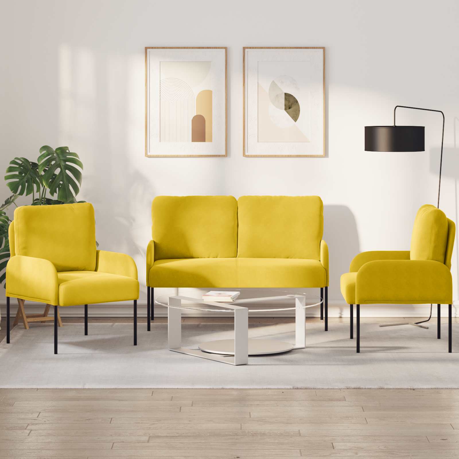 vidaXL Sofa-Sets met kussen 3 pcs Blauw 115 x 56 x 80 cm Multiplex
