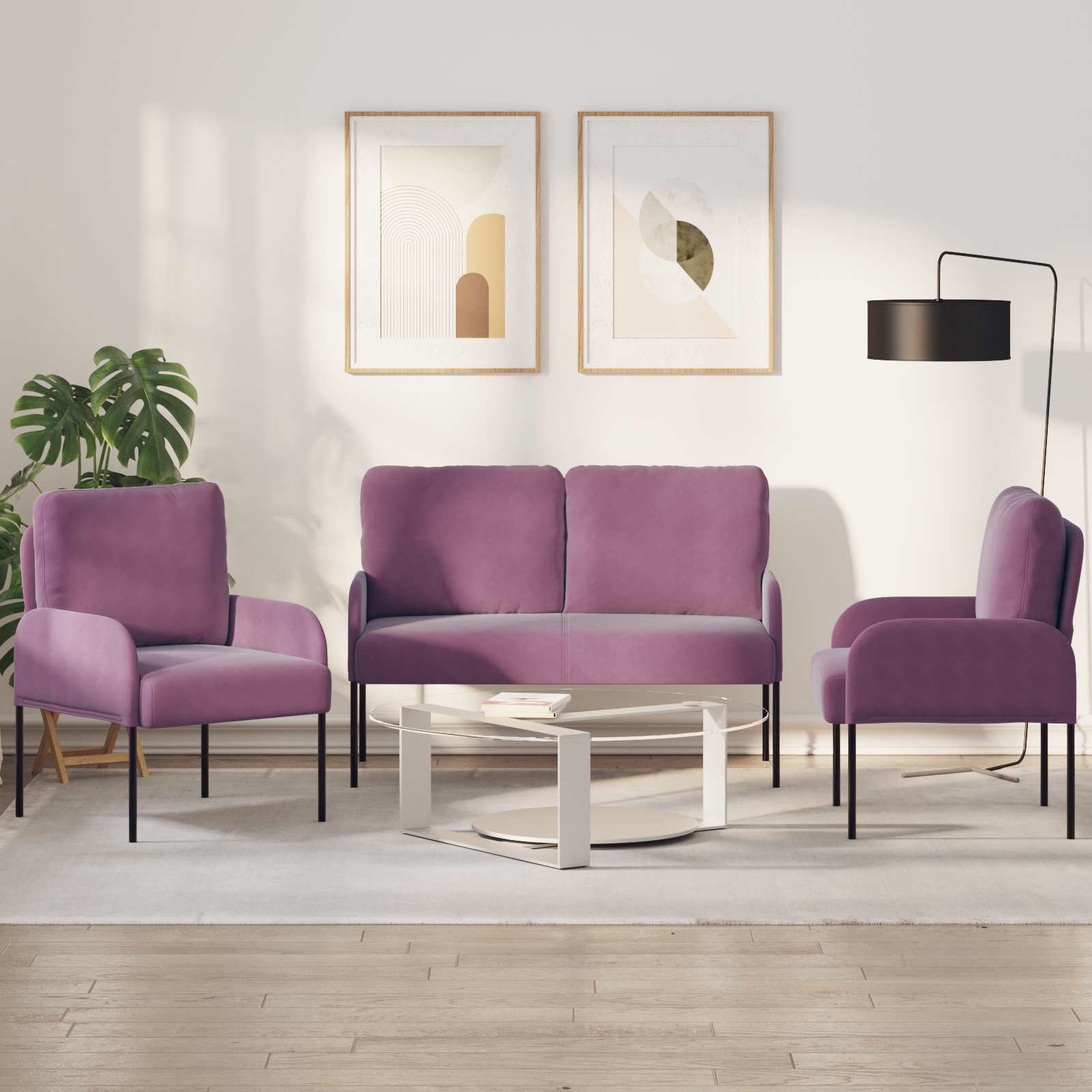 vidaXL Sofa-Sets met kussen 3 pcs Blauw 115 x 56 x 80 cm Multiplex