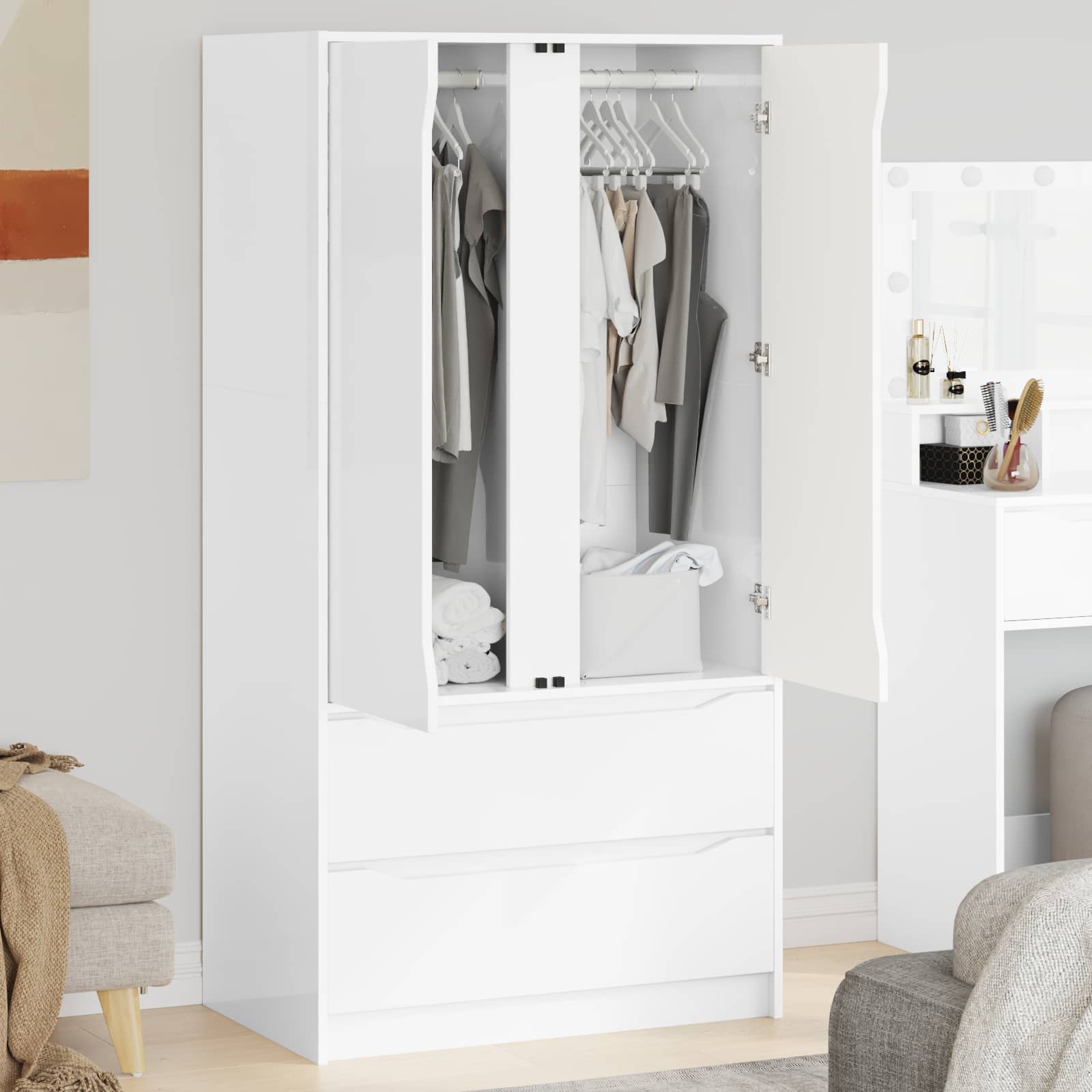 vidaXL Badkamer Kast met lade Wit 79,5 x 49 x 156 cm Bewerkt hout