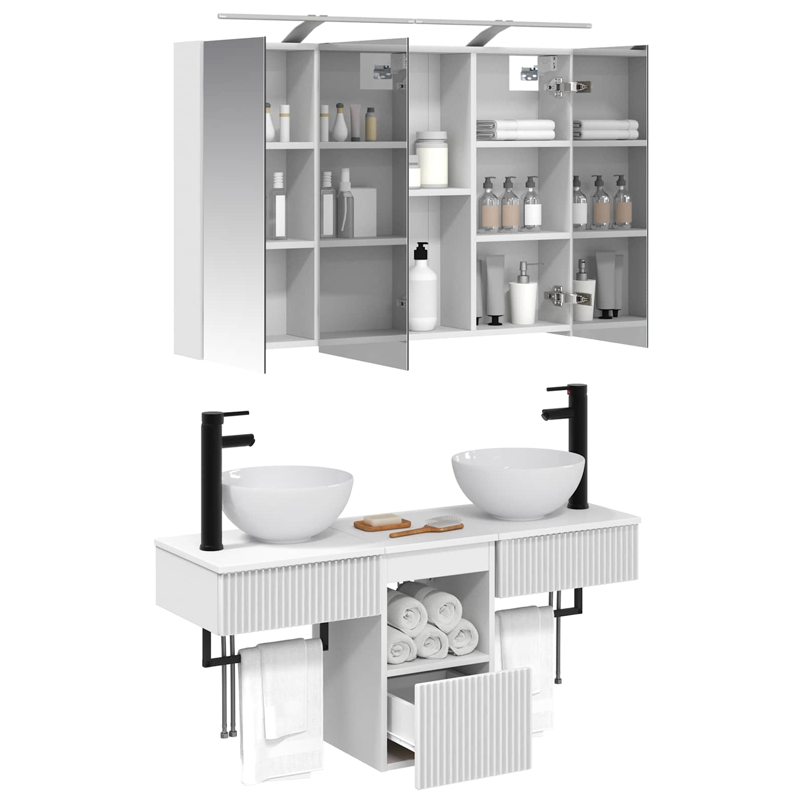 vidaXL Badkamerkastenset 4 pcs Wit 100 x 14,5 x 70 cm Bewerkt hout