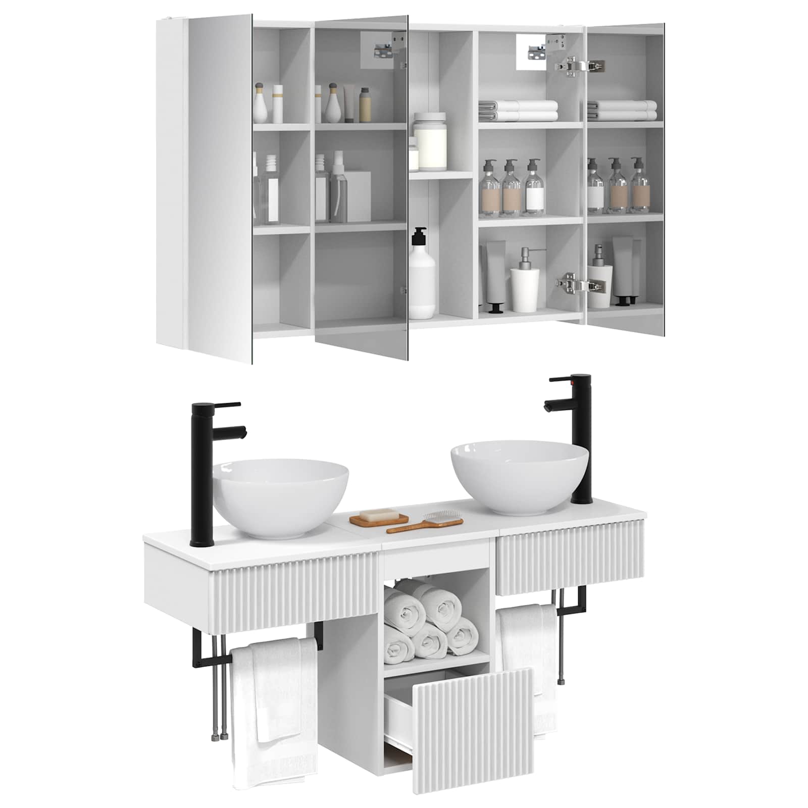 vidaXL Badkamerkastenset 4 pcs Wit 103,5 x 15,5 x 70 cm Bewerkt hout