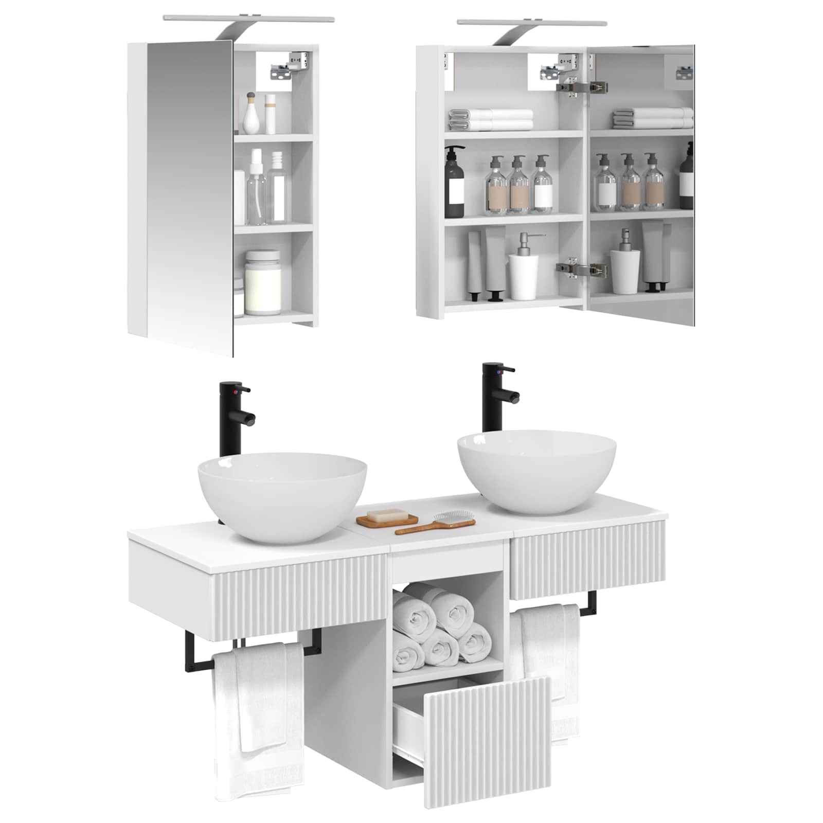vidaXL Badkamerkastenset 5 pcs Wit 40 x 10,5 x 60,5 cm Bewerkt hout