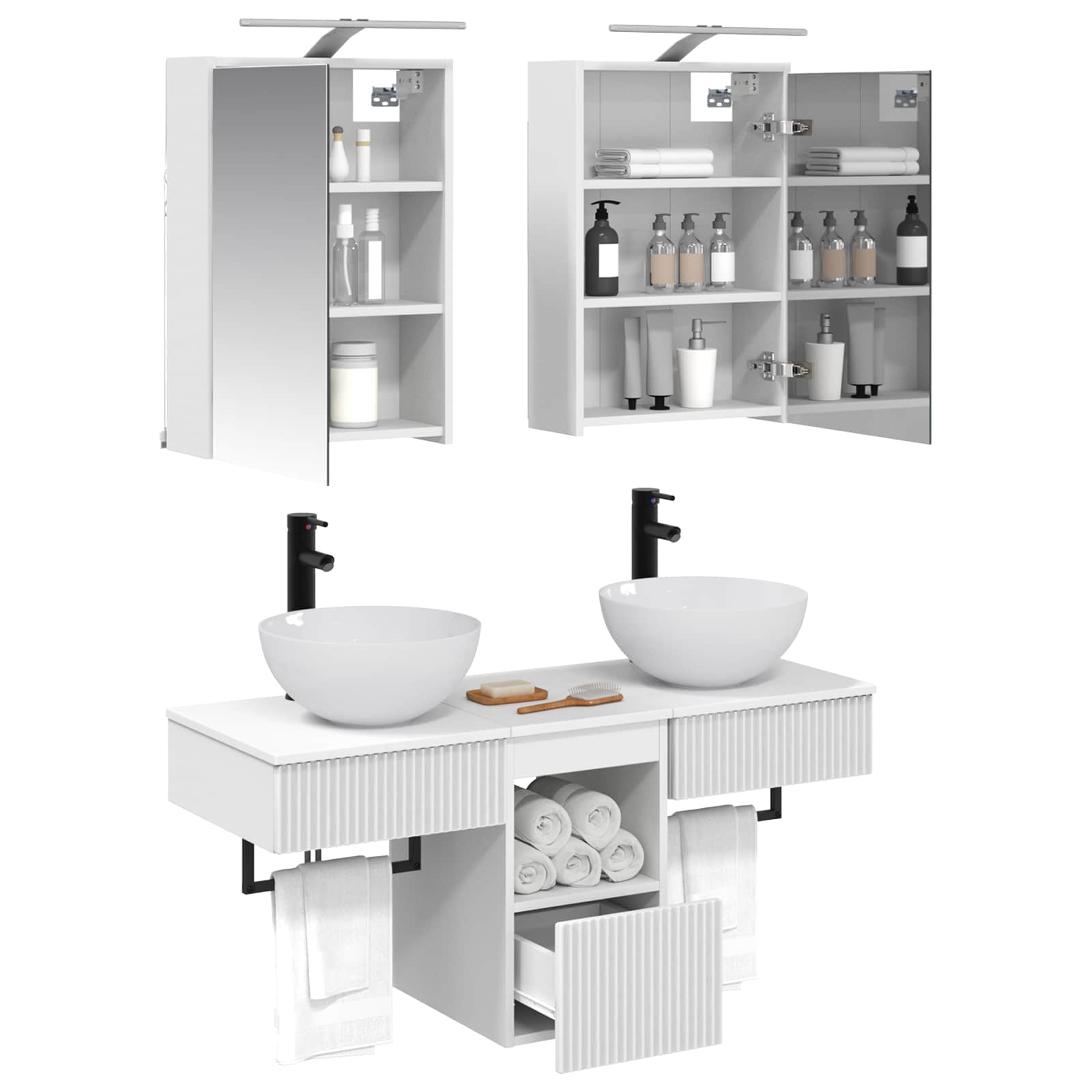 vidaXL Badkamerkastenset 5 pcs Wit 43 x 16 x 62,5 cm Bewerkt hout