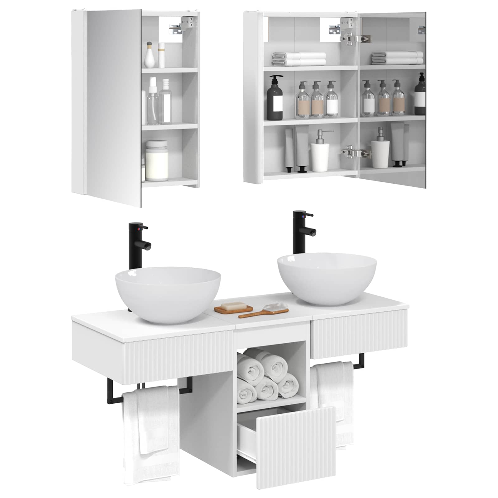 vidaXL Badkamerkastenset 5 pcs Wit 43 x 11,5 x 60,5 cm Bewerkt hout