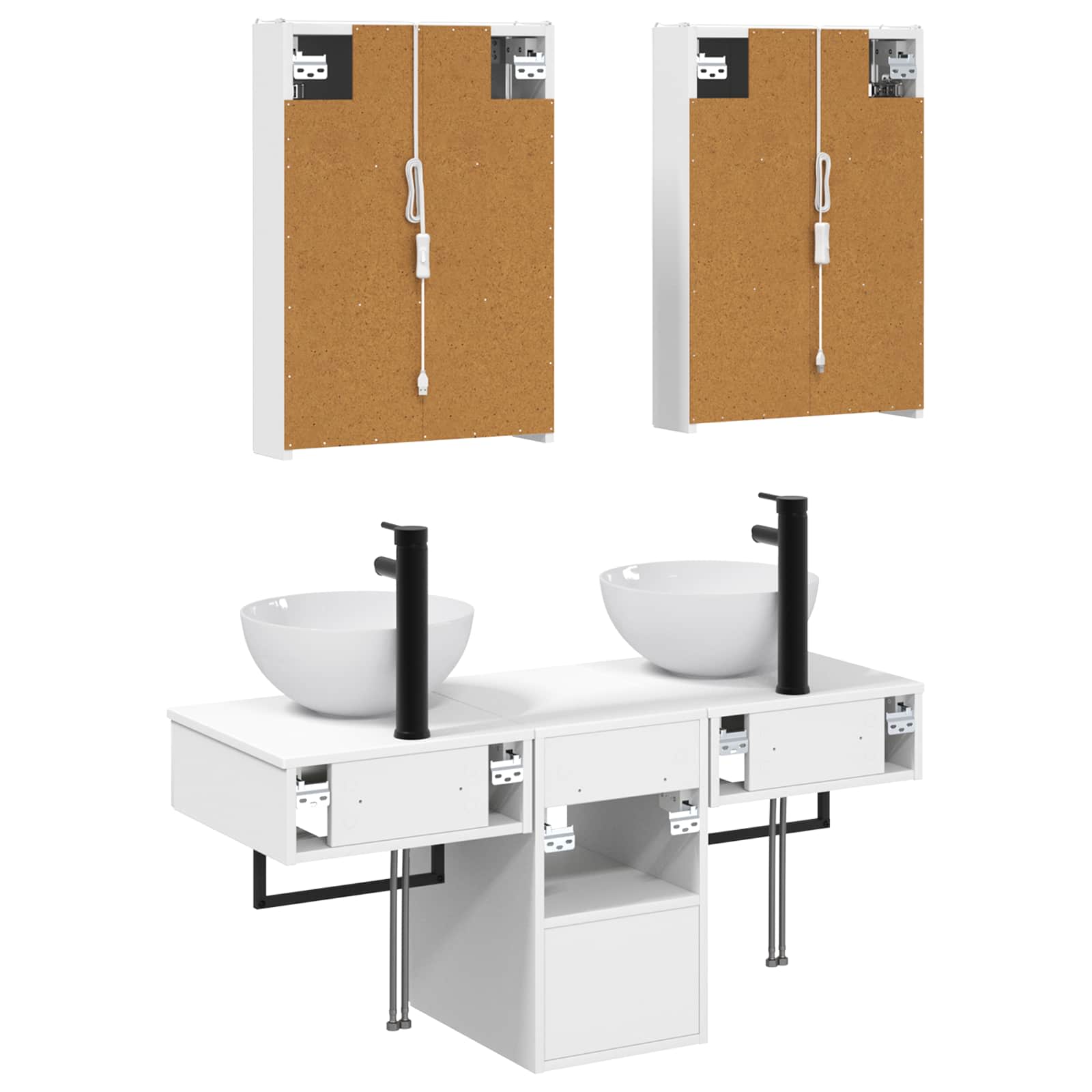 vidaXL Badkamerkastenset 5 pcs Wit 43 x 11,5 x 60,5 cm Bewerkt hout