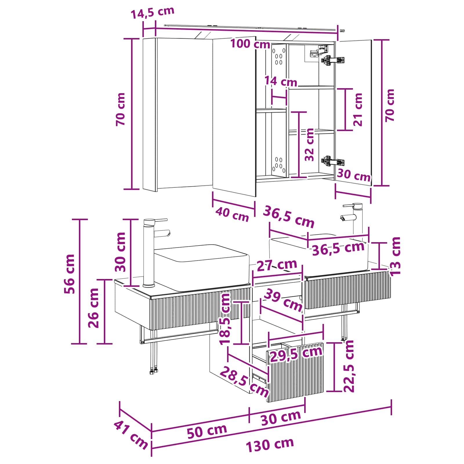 vidaXL Badkamerkastenset 4 pcs Wit 100 x 14,5 x 70 cm Bewerkt hout