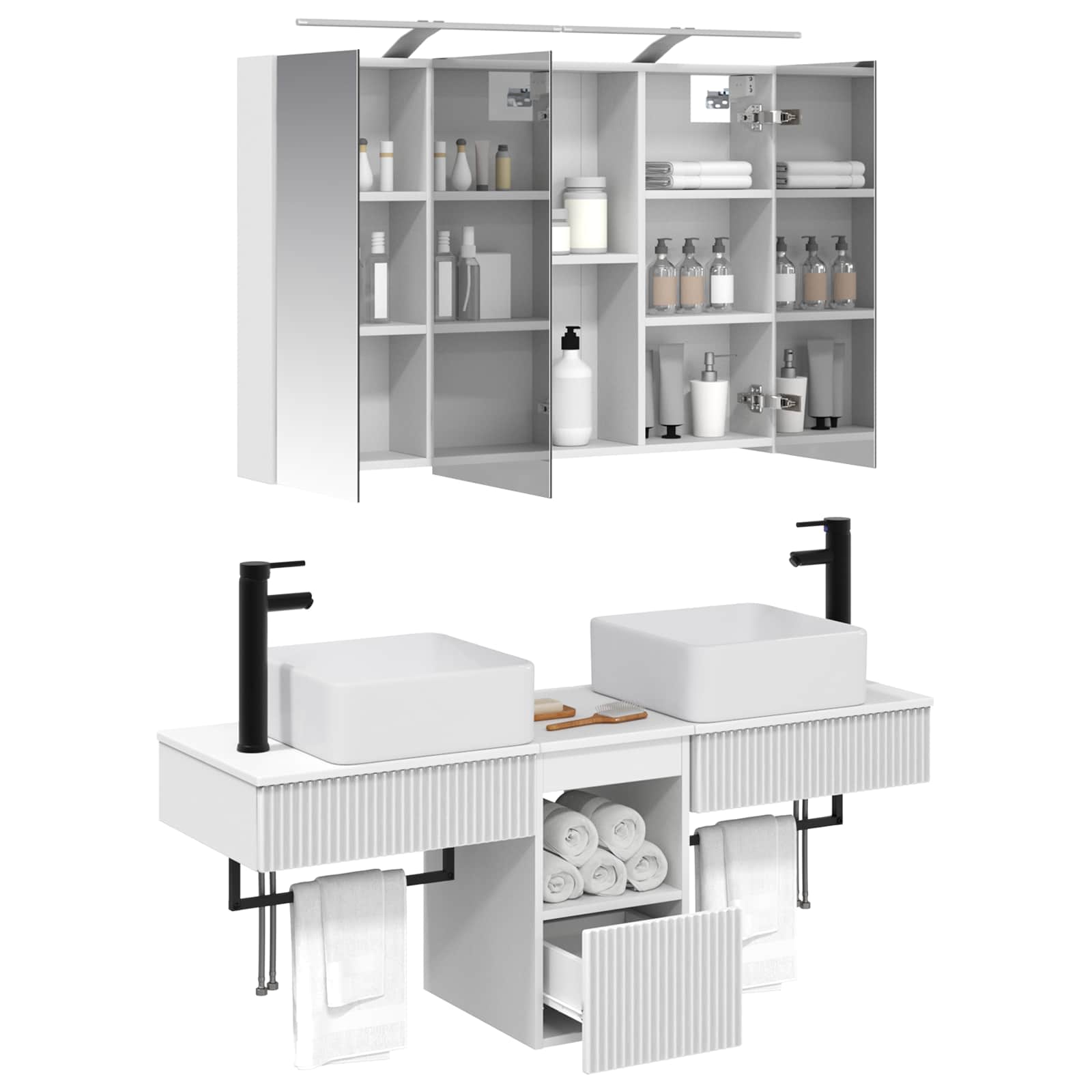 vidaXL Badkamerkastenset 4 pcs Wit 100 x 14,5 x 70 cm Bewerkt hout