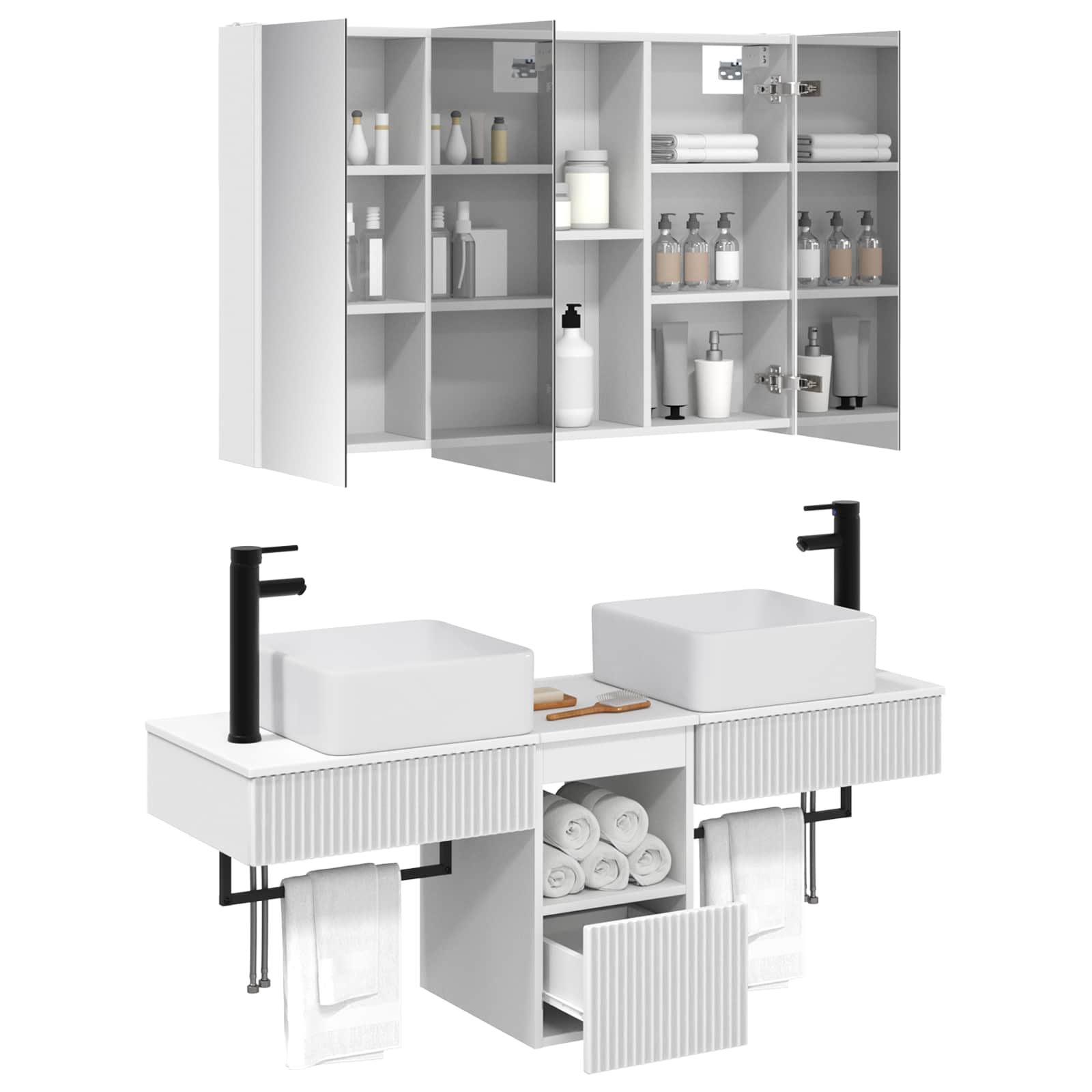 vidaXL Badkamerkastenset 4 pcs Wit 103,5 x 15,5 x 70 cm Bewerkt hout
