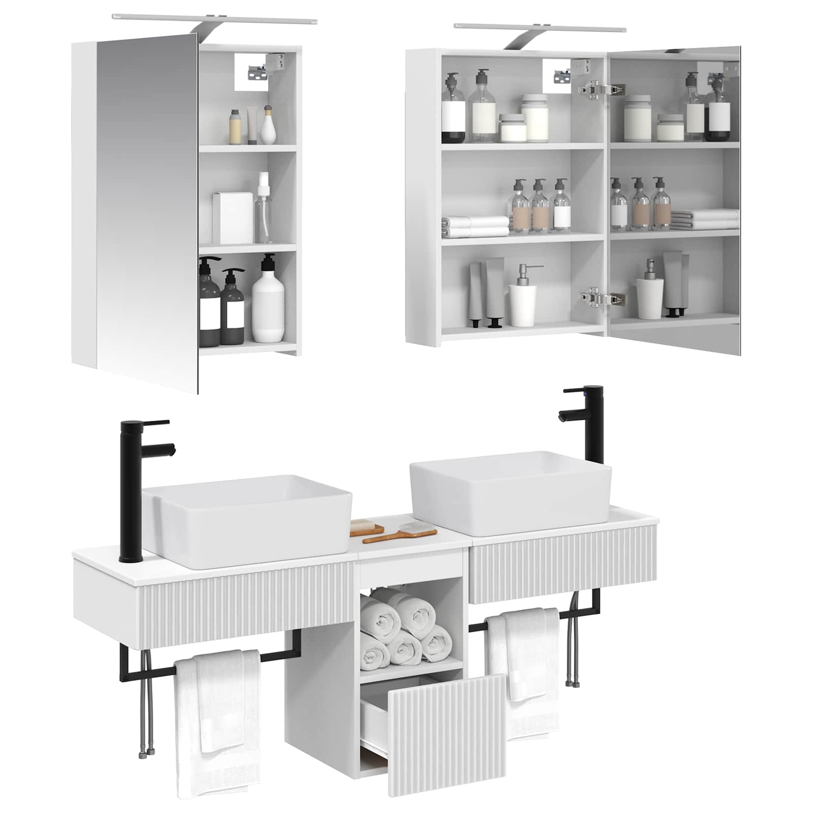 vidaXL Badkamerkastenset 5 pcs Wit 50 x 14,5 x 70 cm Bewerkt hout