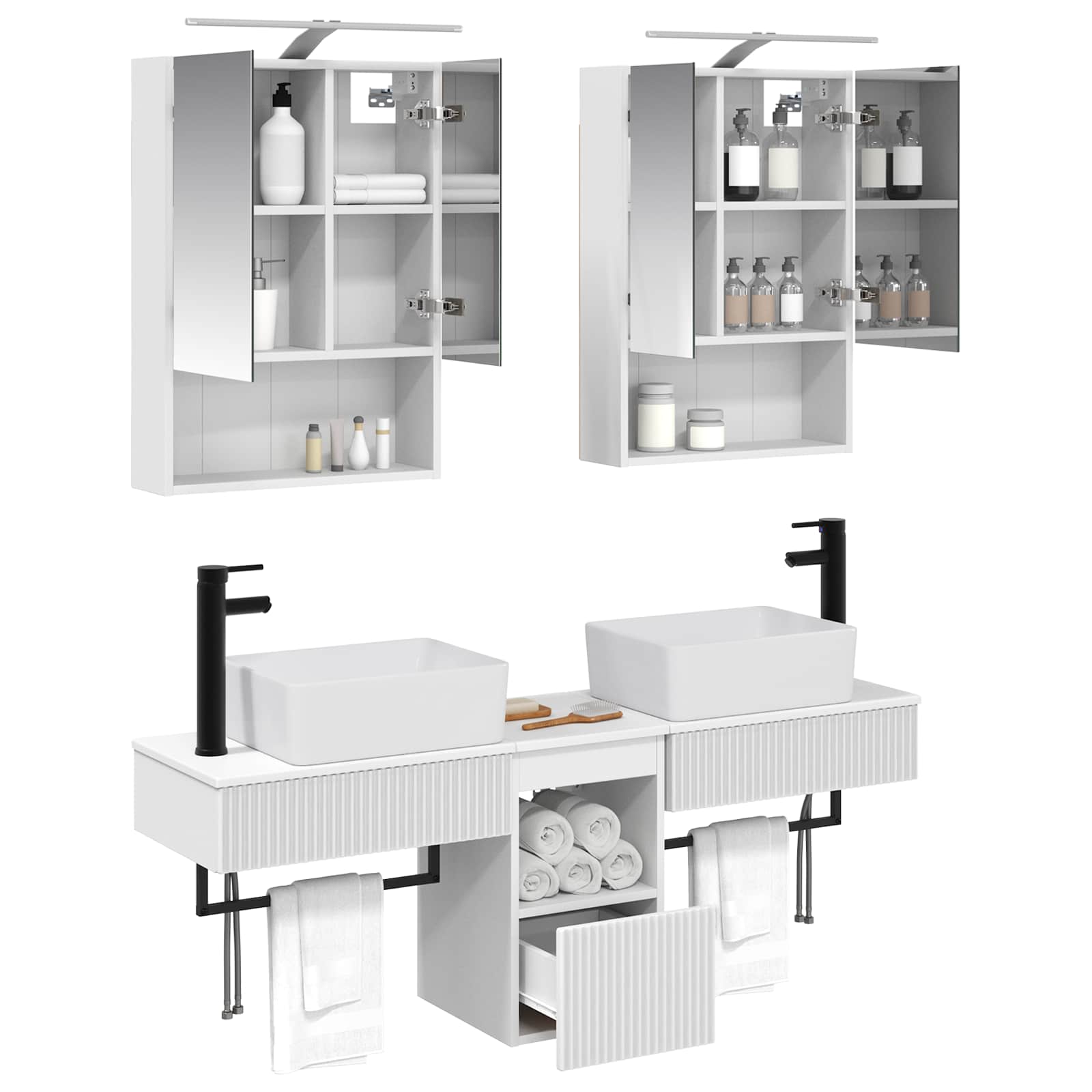 vidaXL Badkamerkastenset 5 pcs Wit 50 x 14,5 x 70 cm Bewerkt hout