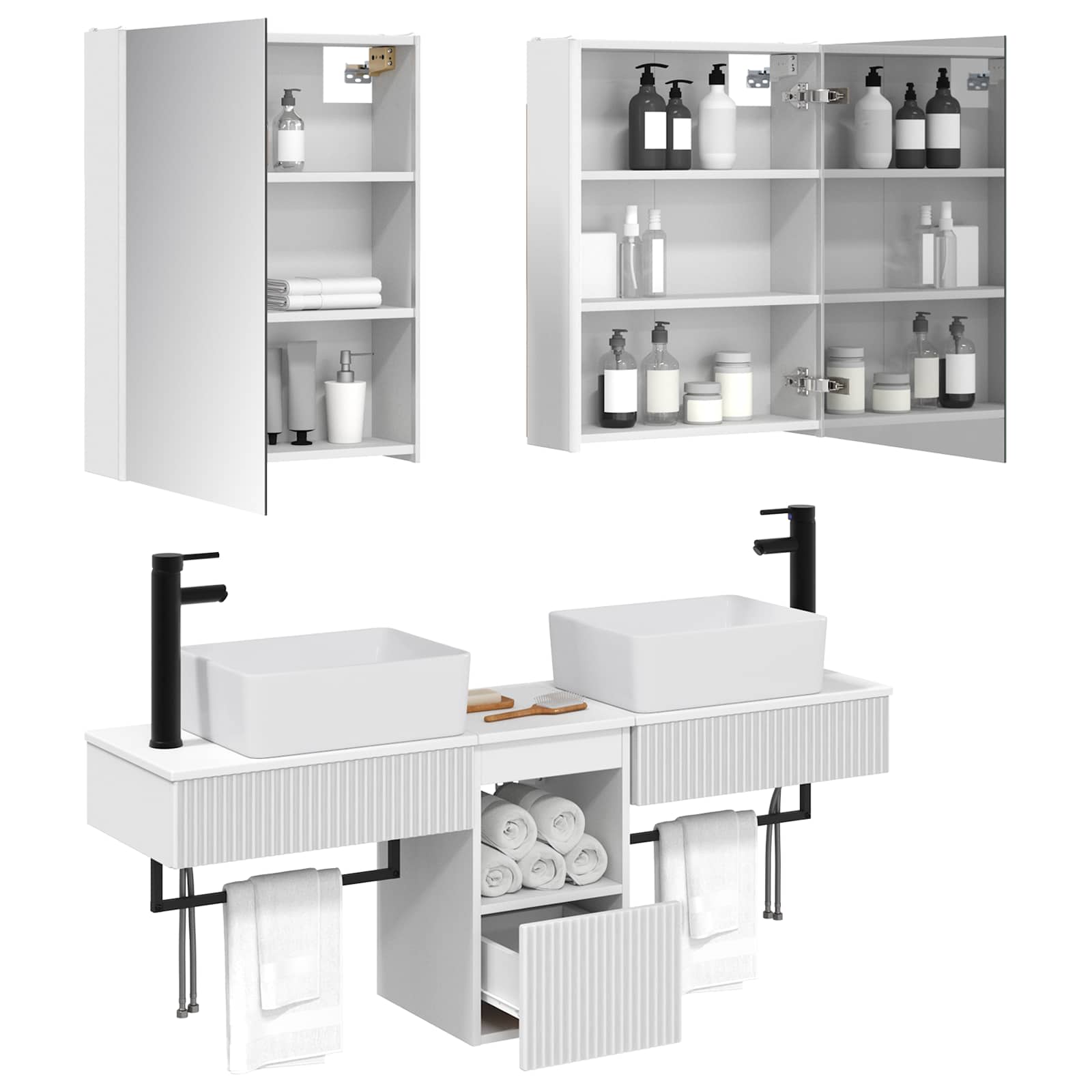 vidaXL Badkamerkastenset 5 pcs Wit 53 x 15,5 x 70 cm Bewerkt hout