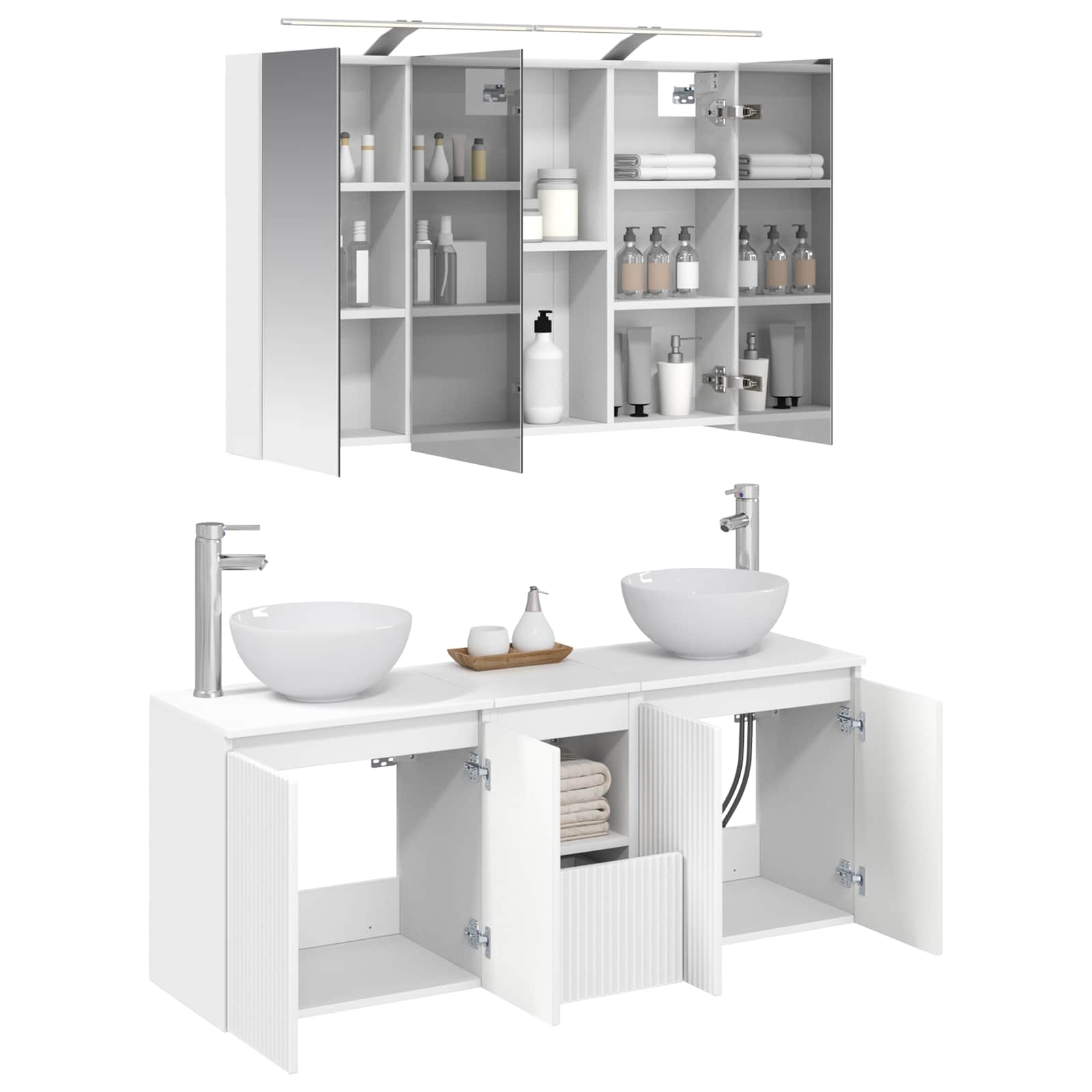 vidaXL Badkamerkastenset 4 pcs Wit 100 x 14,5 x 70 cm Bewerkt hout