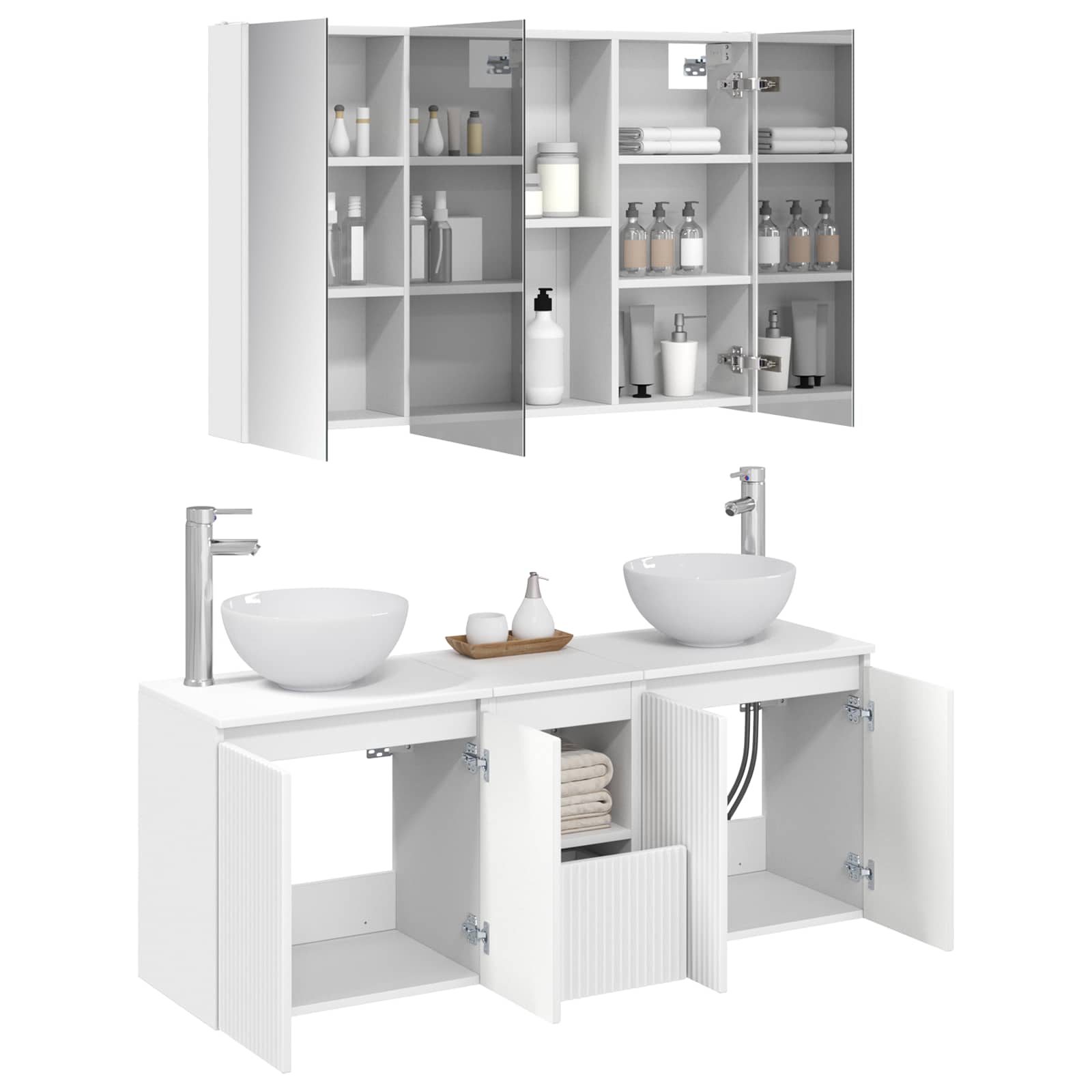 vidaXL Badkamerkastenset 4 pcs Wit 103,5 x 15,5 x 70 cm Bewerkt hout