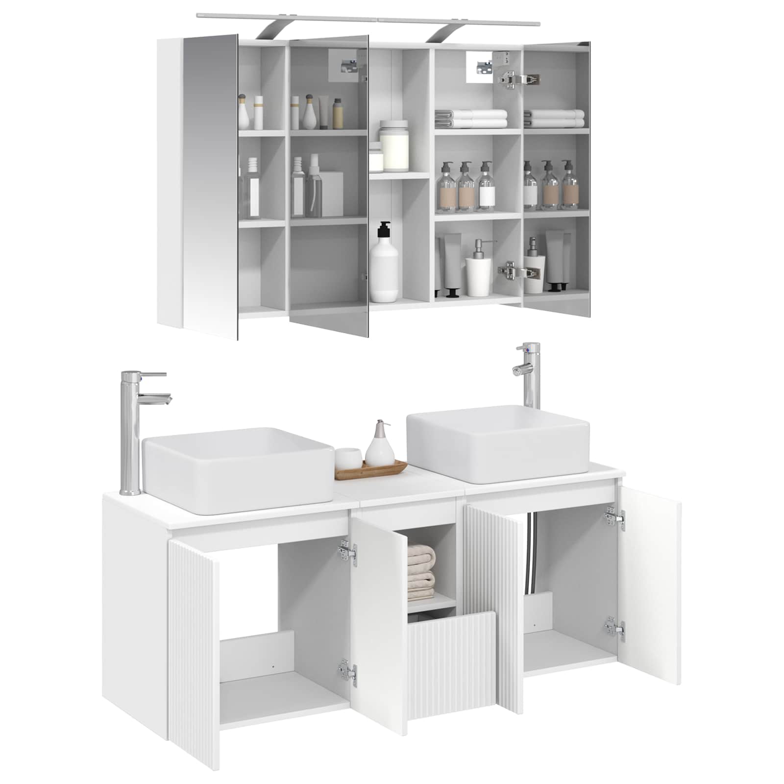 vidaXL Badkamerkastenset 4 pcs Wit 100 x 14,5 x 70 cm Bewerkt hout