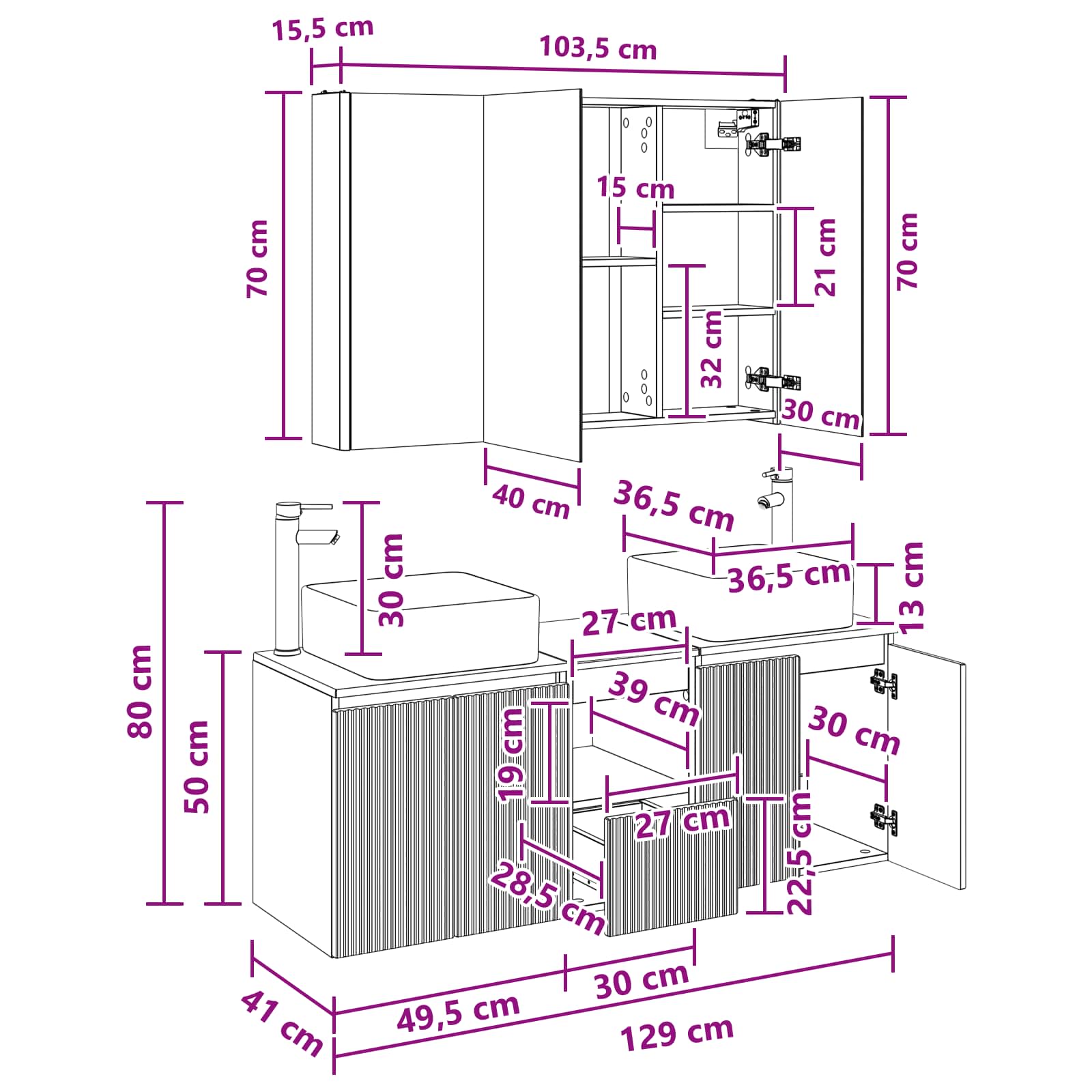 vidaXL Badkamerkastenset 4 pcs Wit Bewerkt hout