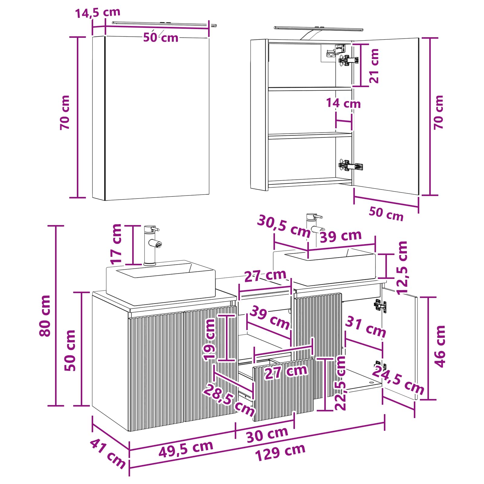 vidaXL Badkamerkastenset 5 pcs Wit Bewerkt hout