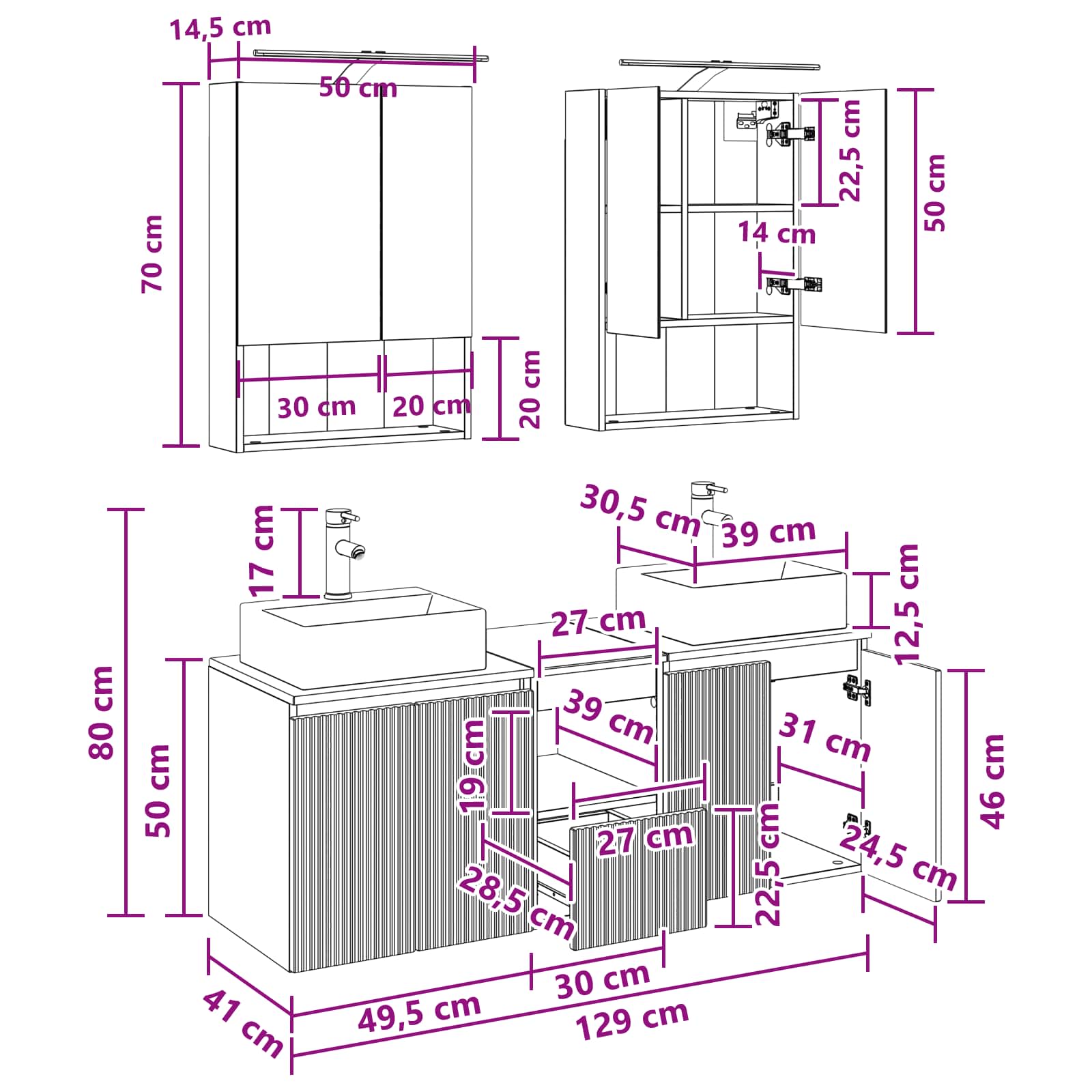 vidaXL Badkamerkastenset 5 pcs Wit Bewerkt hout