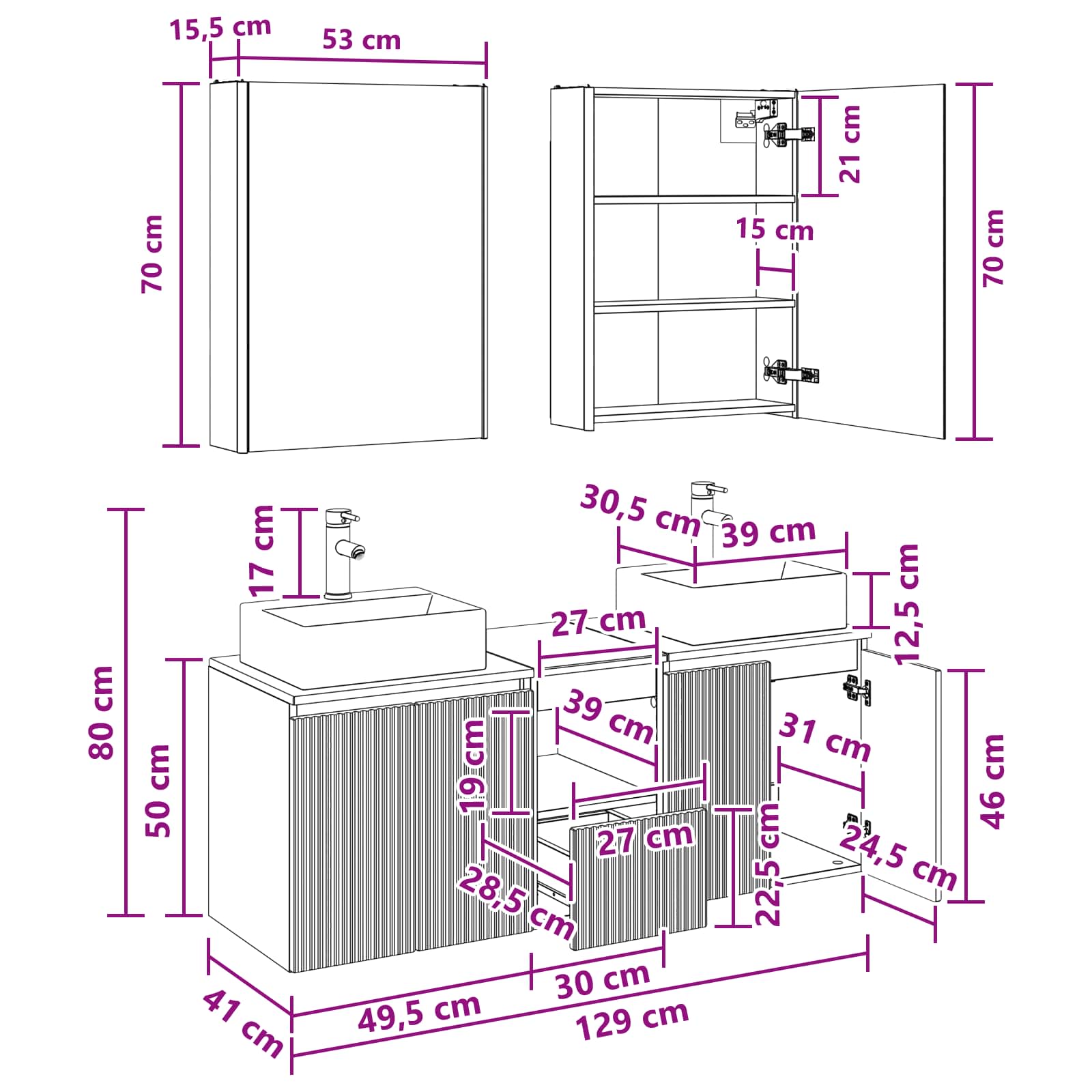vidaXL Badkamerkastenset 5 pcs Wit Bewerkt hout